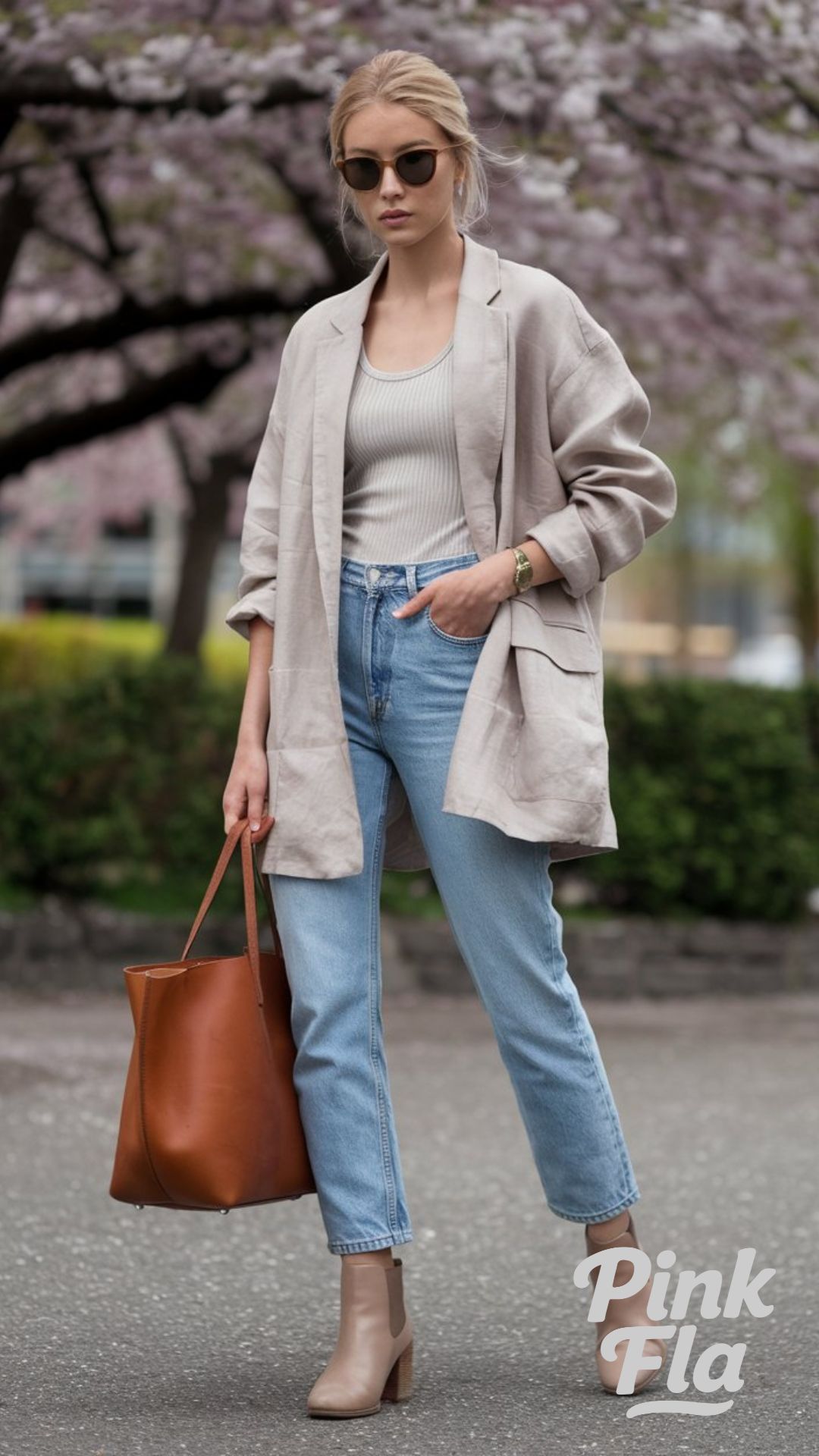 Soft Neutral Layers: Linen Blazer & Light Jeans - Edgy Spring Outfits for Women Over 40