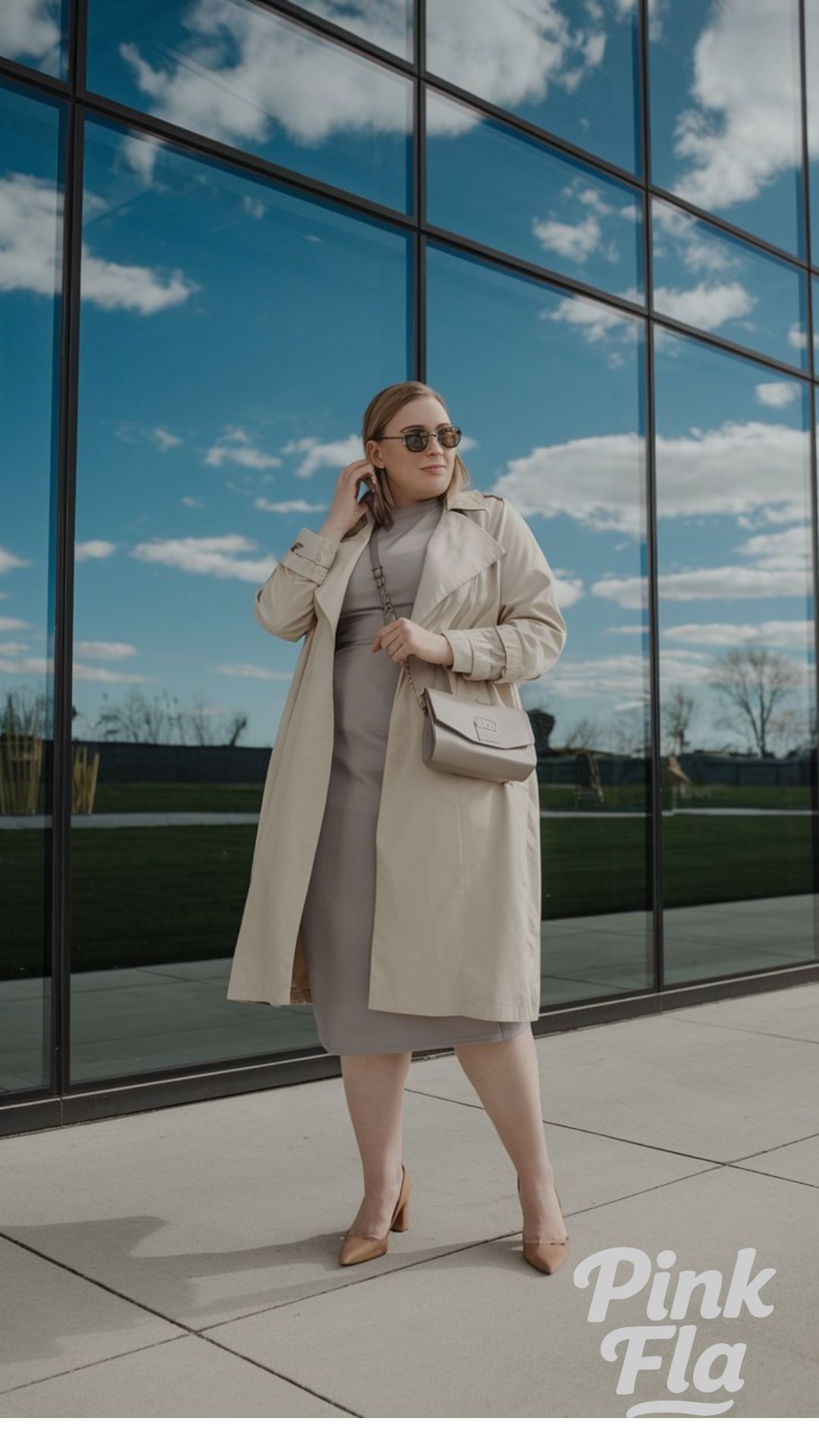 Spring Office Chic: Trench Coat and Sheath Combo - Plus Size Spring Work Outfit Ideas