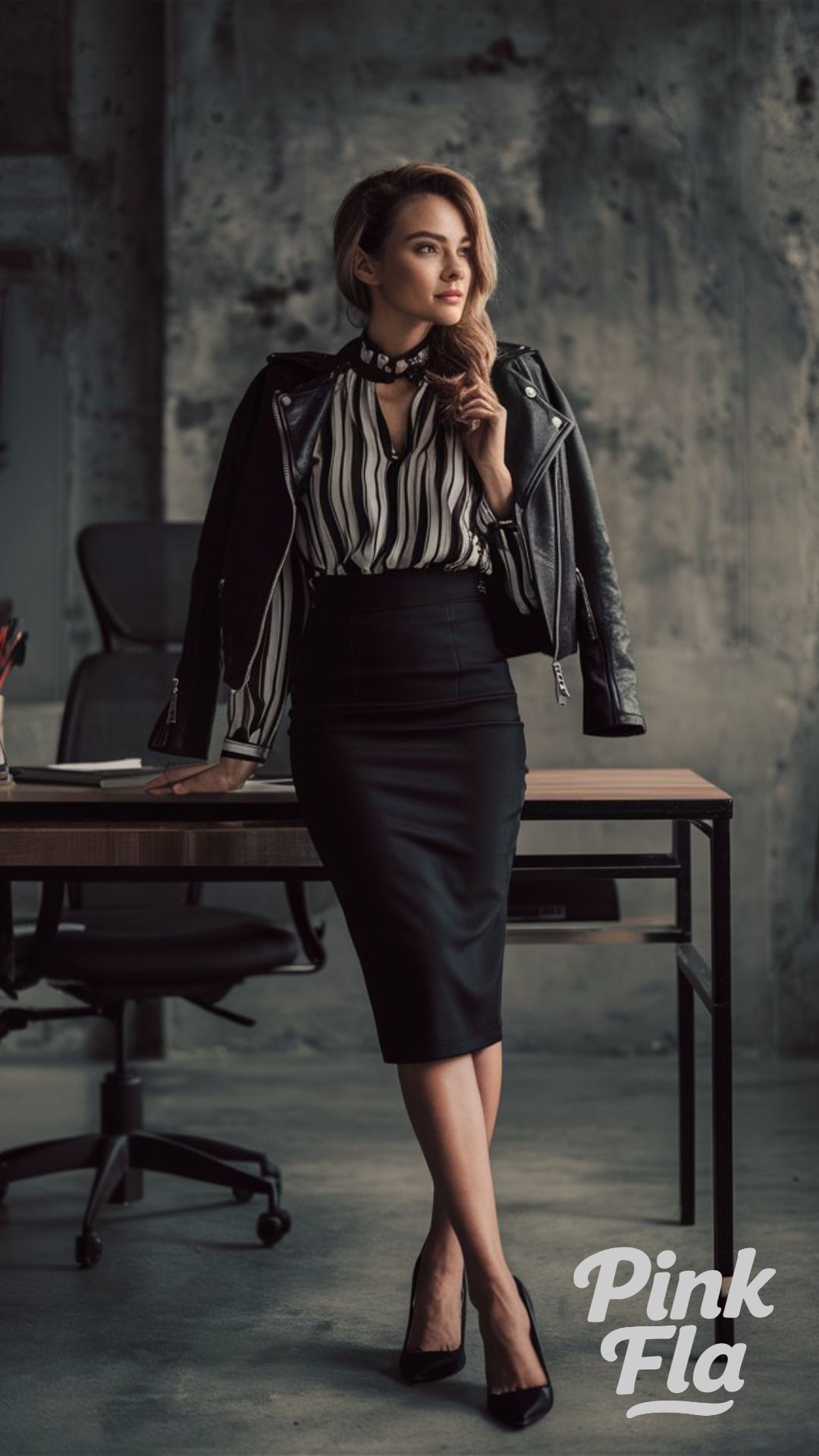 Striped Blouse and Pencil Skirt - Edgy Work Outfits