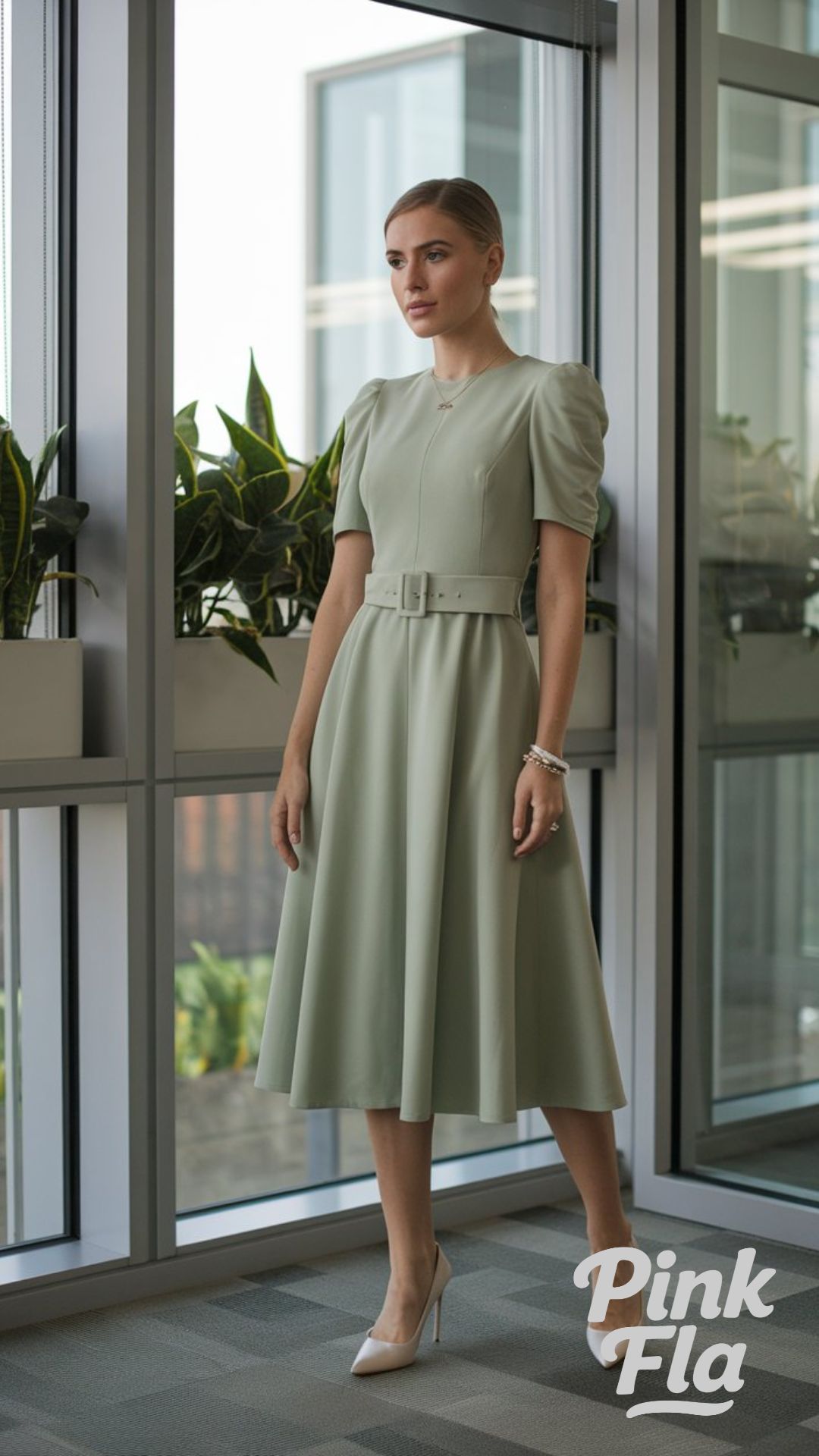 The Perfect Belted Midi Dress for Spring - Chic Spring Office Outfits Ideas