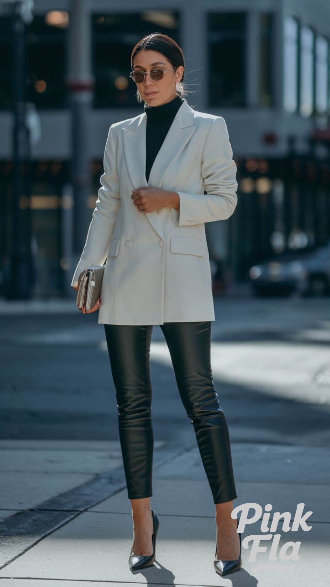 Urban Elegance: Monochrome Chic with a Leather Touch - Cute Outfits with Leggings