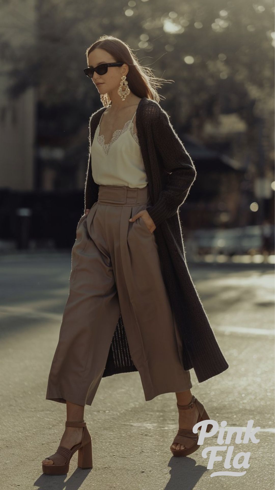 Urban Sophistication: Long Cardigan with Wide-Leg Trousers - Edgy Spring Outfits for Women Over 40
