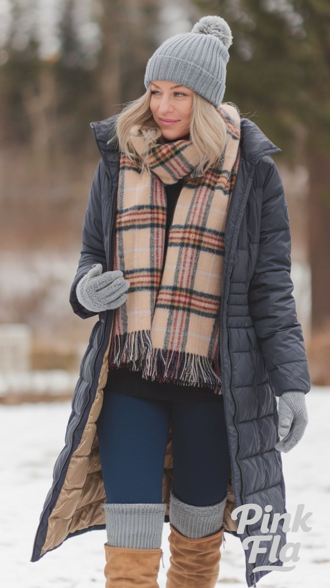 Winter Chill Style: Plaid Layers & Cozy Navy Leggings - Cute Outfits with Leggings