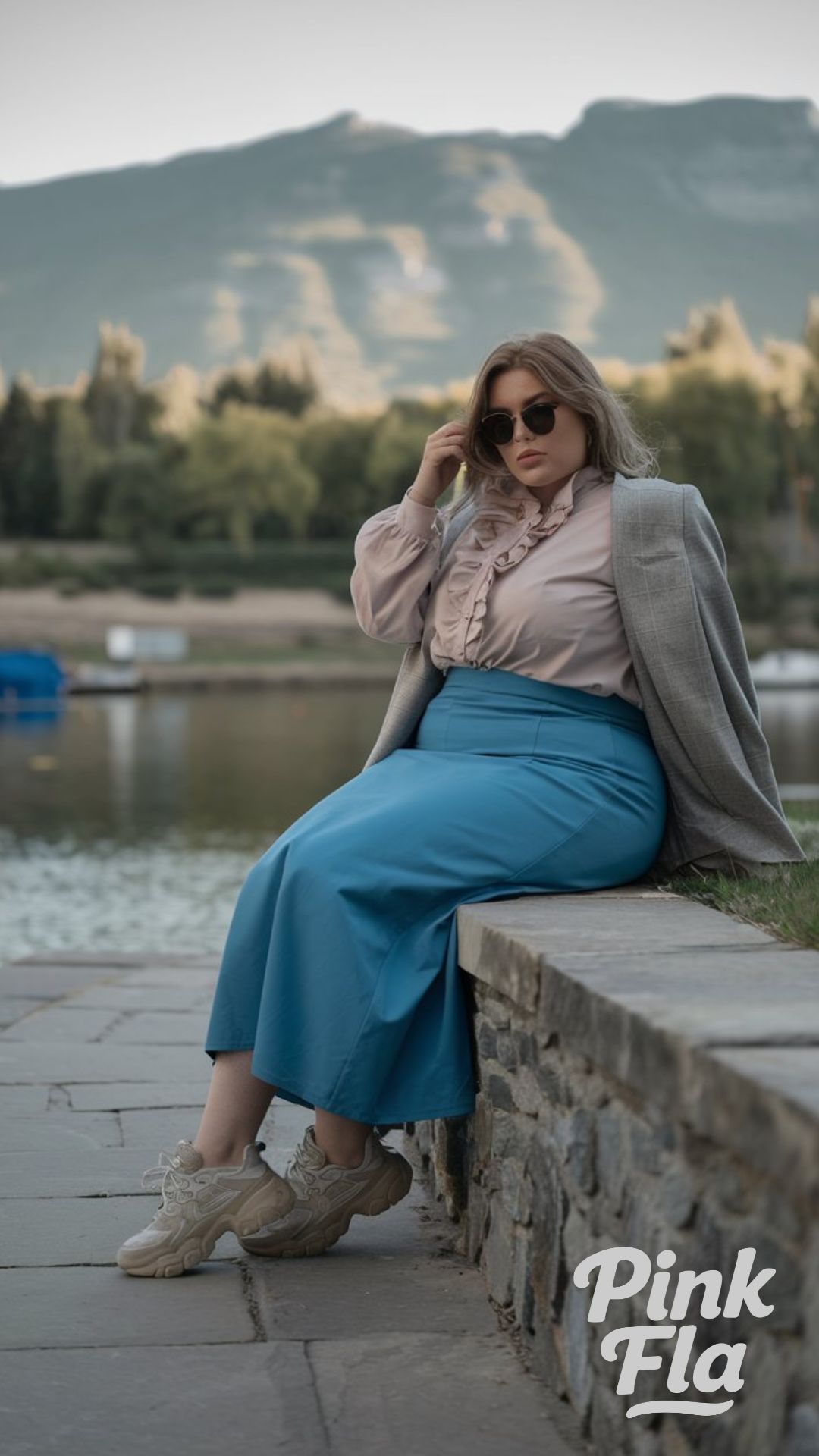 Bold Layers by the Lake - Plus Size Spring Outfit Ideas