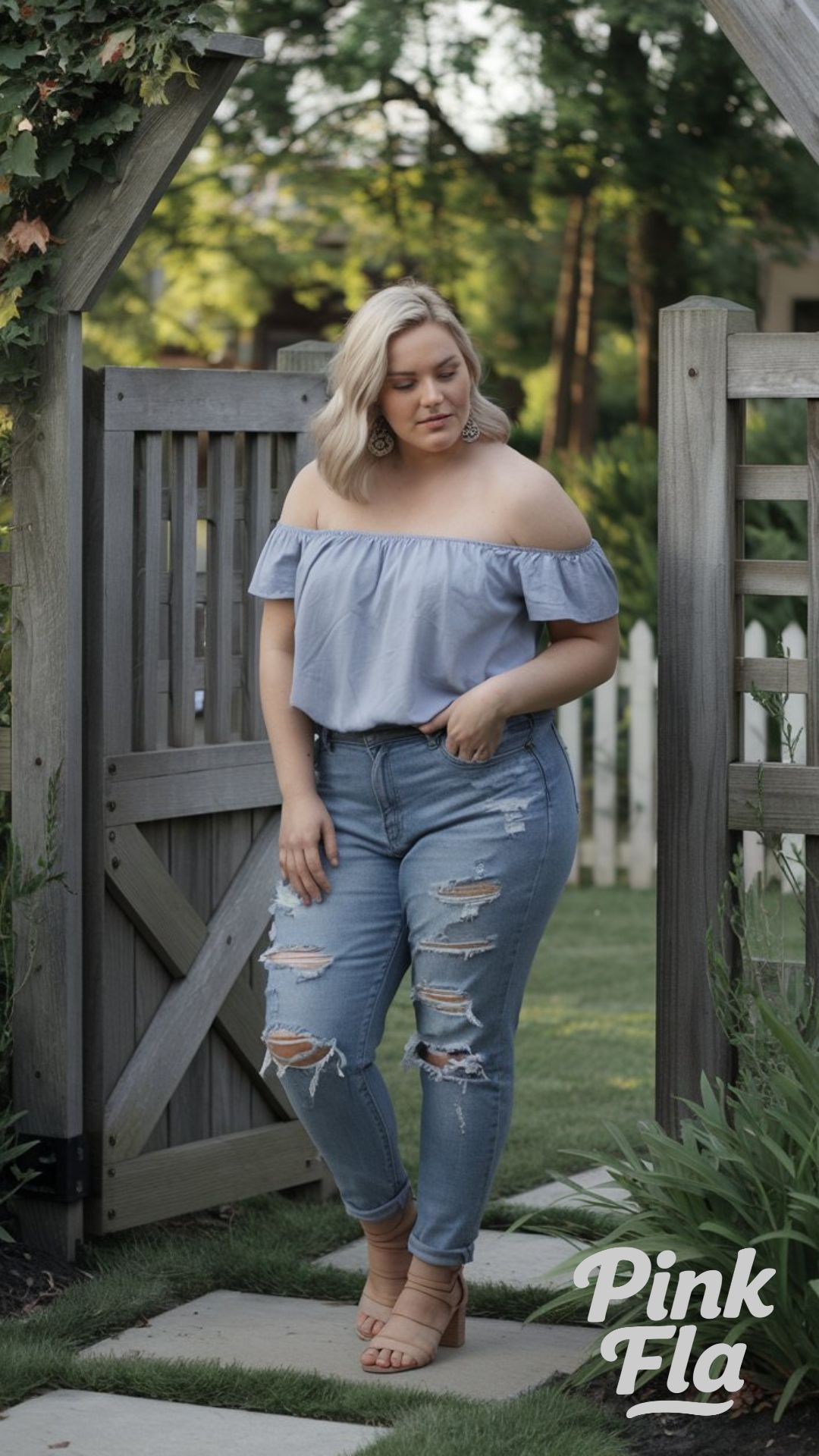 Casual Cool with Off-the-Shoulder Charm - Plus Size Spring Outfit Ideas