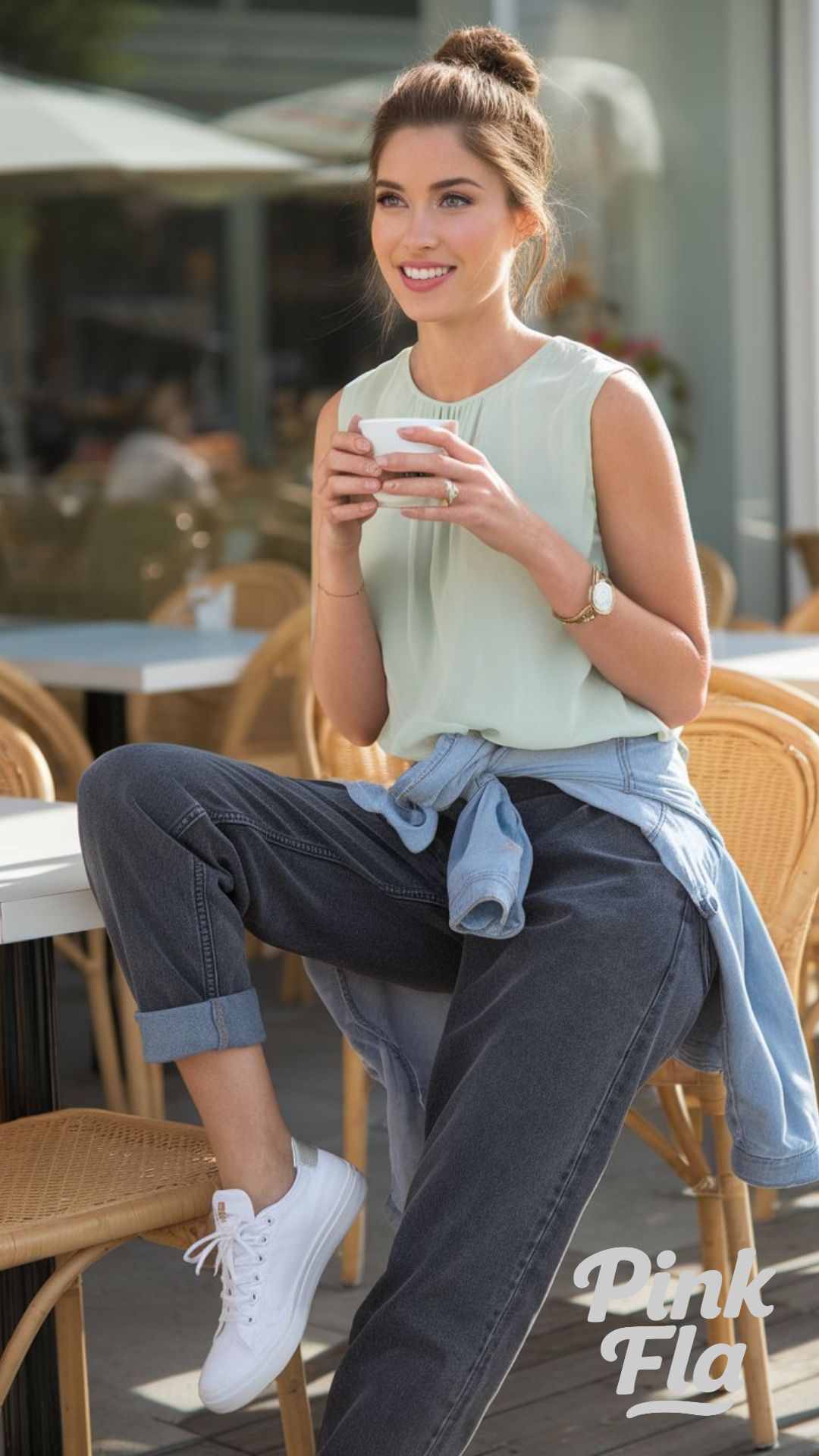 Casual Dark Grey Jeans with a Sleeveless Top - Dark Grey Jeans Outfit Ideas