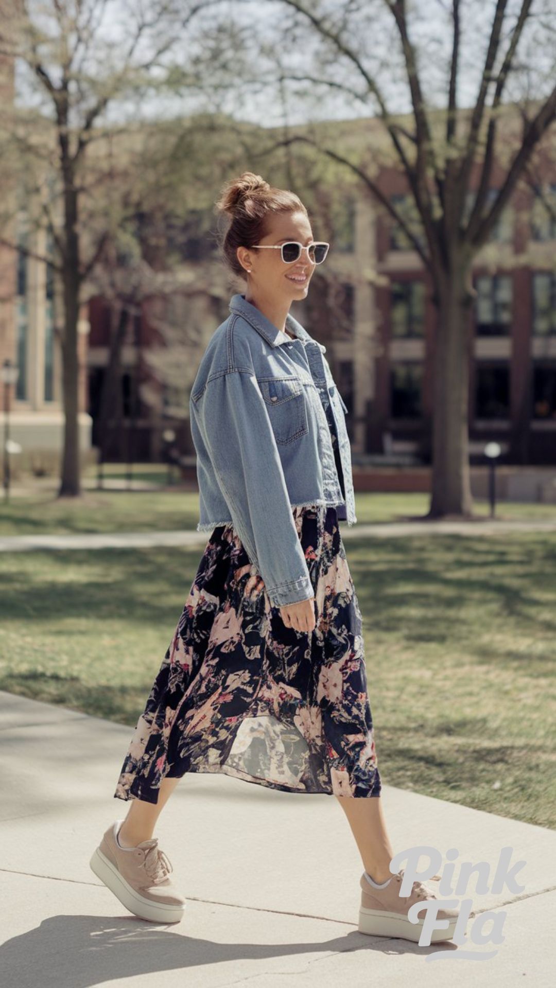 Casual Romance: Floral Midi Meets Denim Cool - Spring Outfits for School