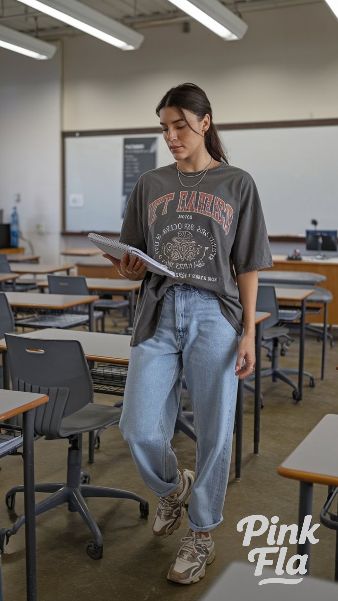 Chill and Cool: Graphic Tee and Loose Denim Combo  - Spring Outfits for School