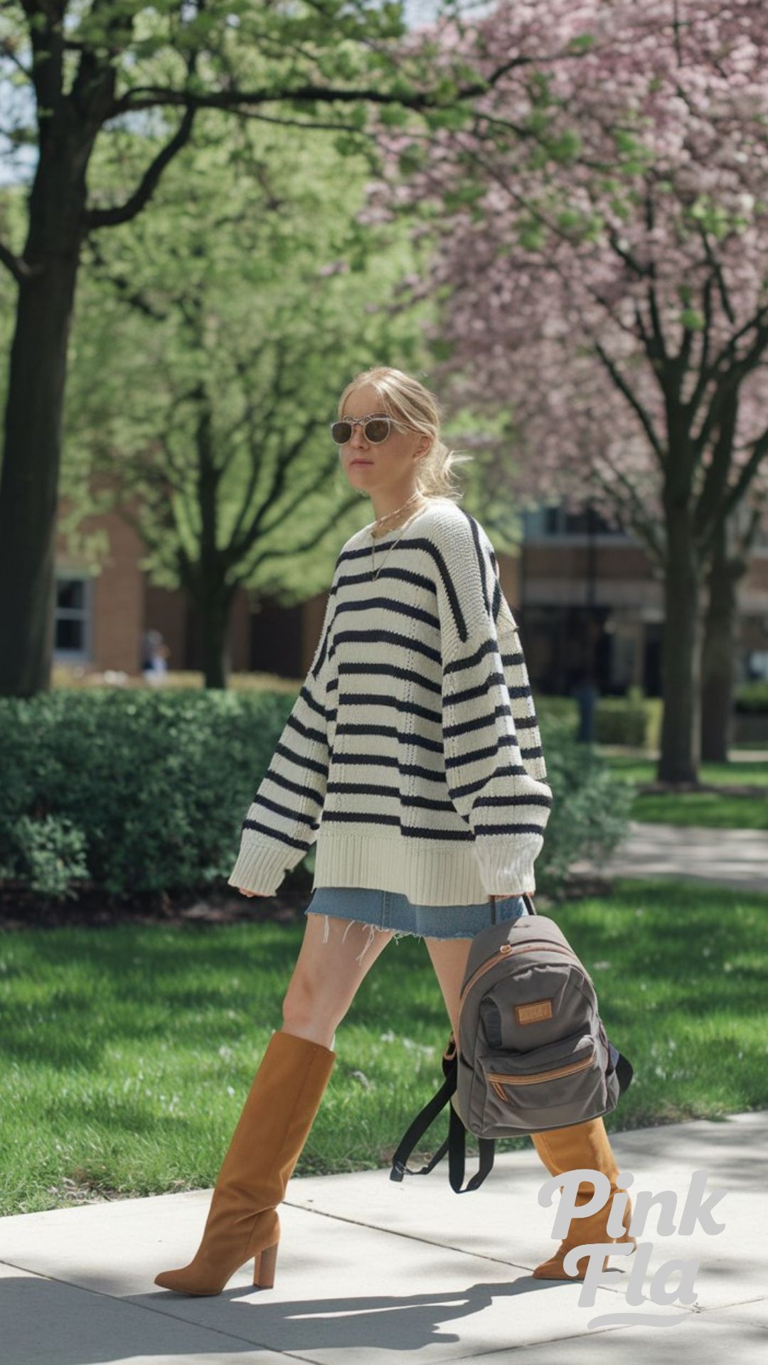 Effortless Prep: Striped Sweater with a Denim Skirt  - Spring Outfits for School