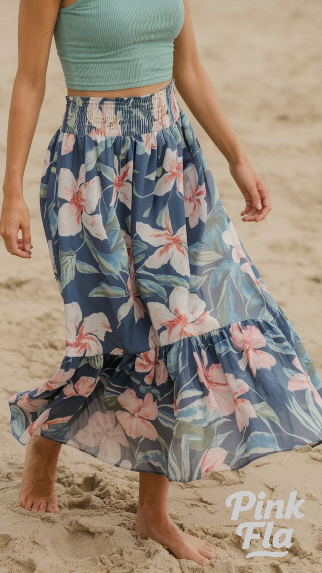 Floral Maxi Skirt with Cropped Tank Top - Hawaii Vacation Outfits