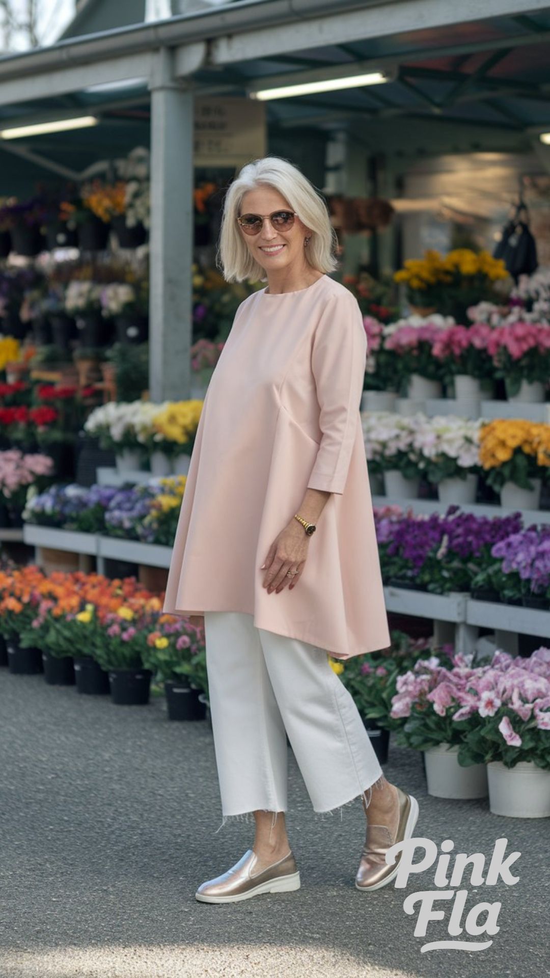 Modern Simplicity with a Tunic and Crisp White Crops - Spring Outfits for Senior Women