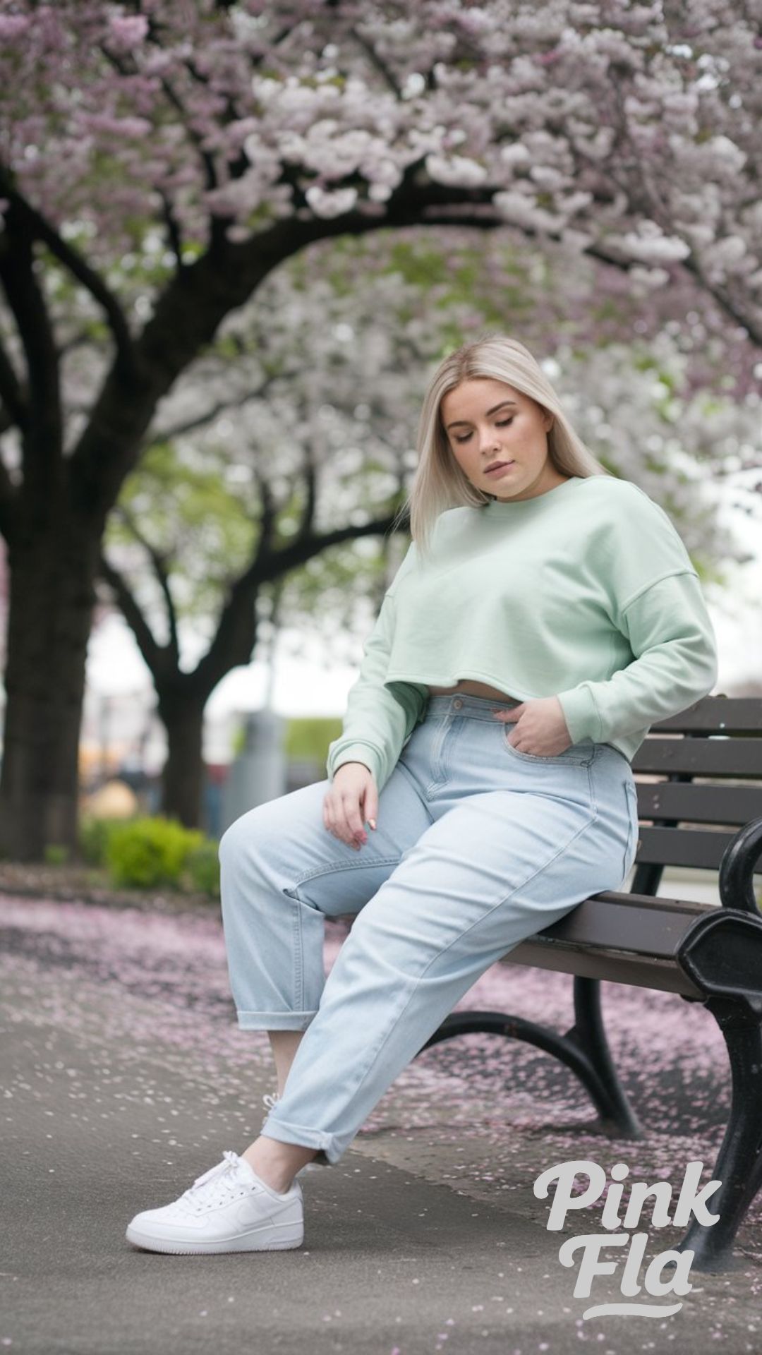 Pastel Comfort Under Blossoms - Plus Size Spring Outfit Ideas