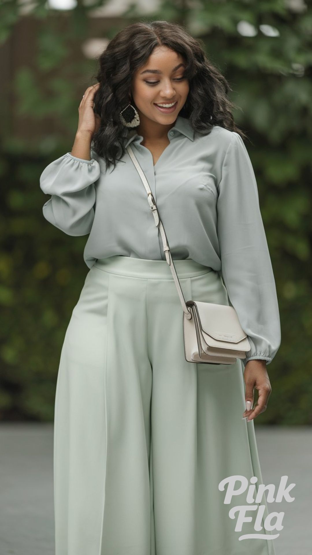 Pastel Elegance with Wide-Leg Pants - Plus Size Spring Outfits for Black Women