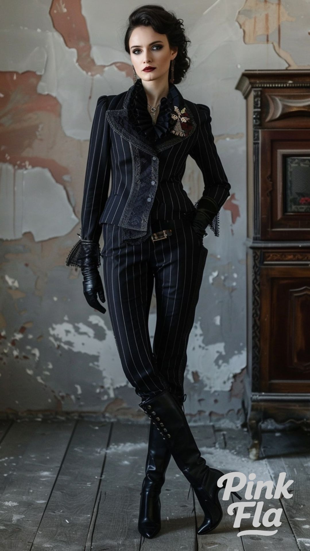 Pinstripe Precision Casual Goth Business Outfits