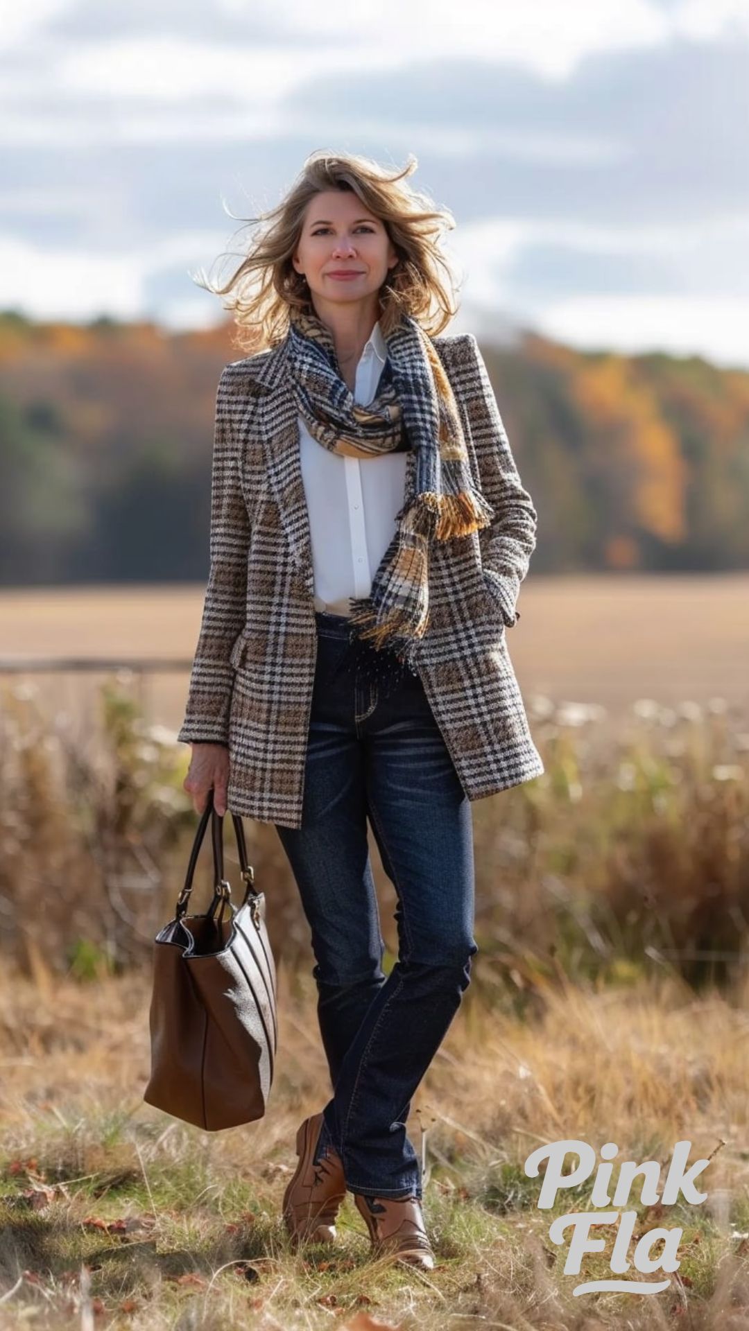Plaid Blazer with Jeans - Fall Outfits for Women Over 50