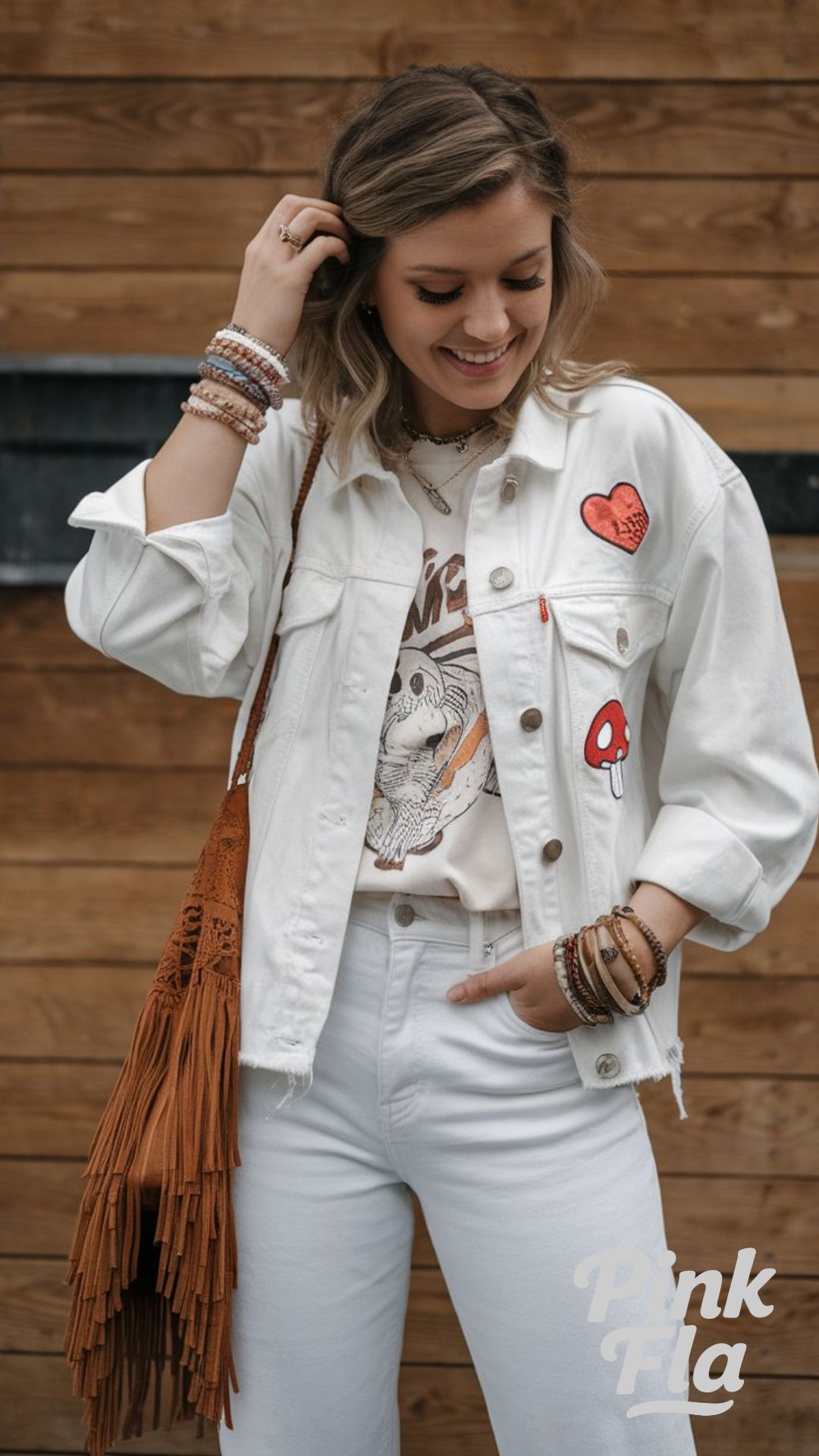 Playful Boho Look with a Personalized White Jacket - White Jeans Jacket Outfit Ideas