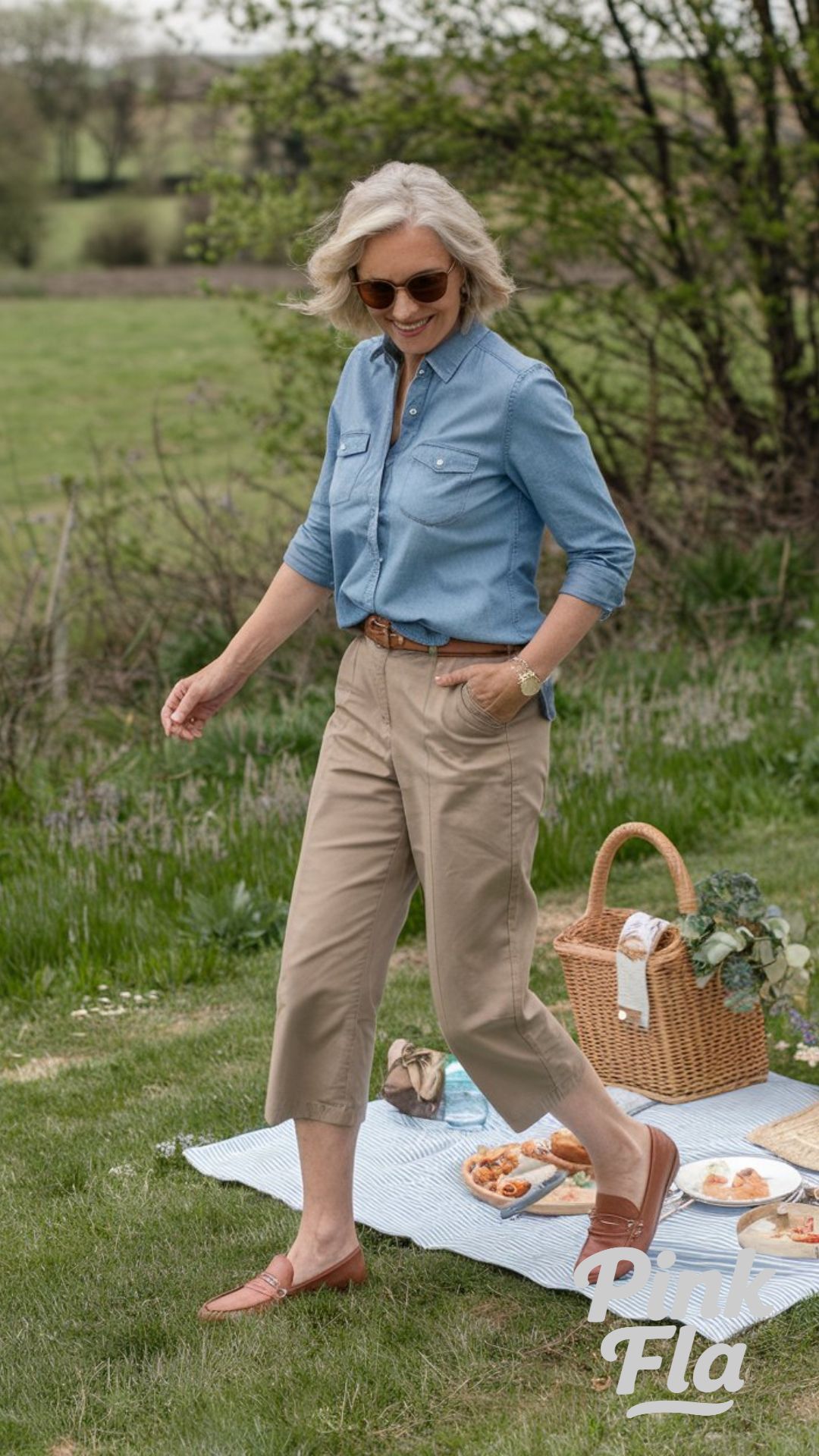 Relaxed Chic with a Chambray Shirt and Capri Pants - Spring Outfits for Senior Women