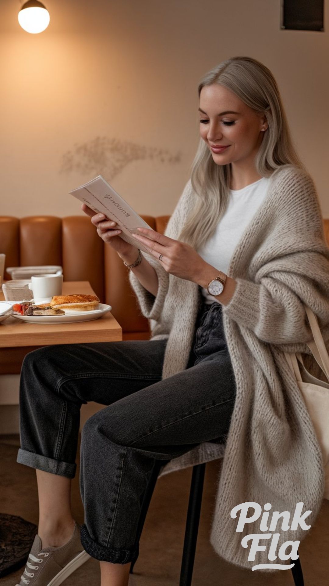 Relaxed Dark Grey Jeans with a Cozy Cardigan and Sneakers - Dark Grey Jeans Outfit Ideas