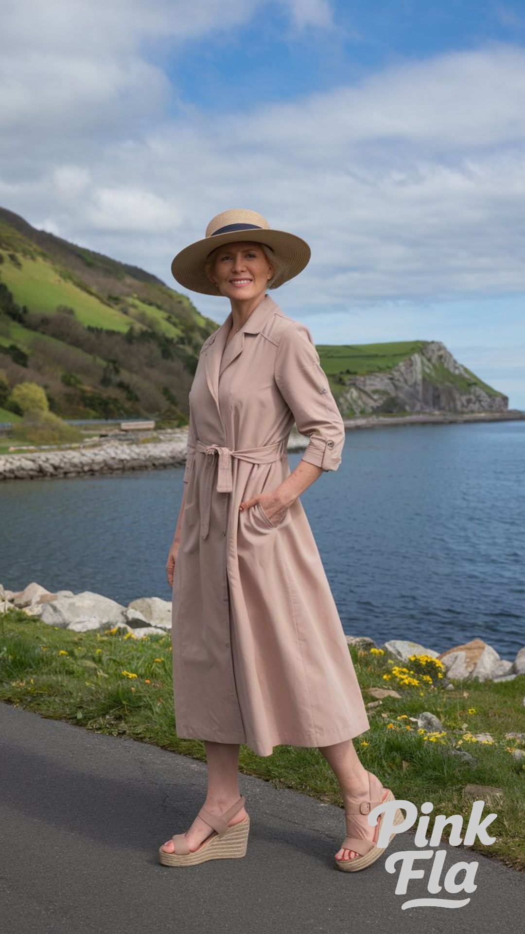 Romantic Ease in a Blush Belted Coat Dress - Spring Outfits for Senior Women