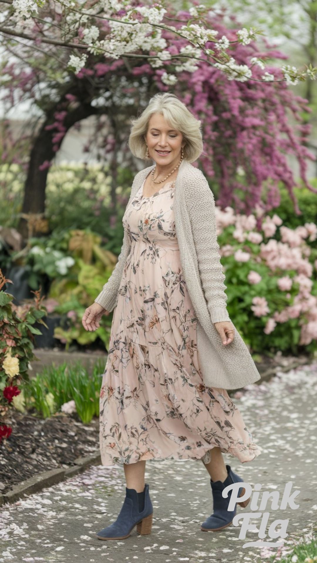 Romantic Florals with a Cardigan and Maxi Dress - Spring Outfits for Senior Women
