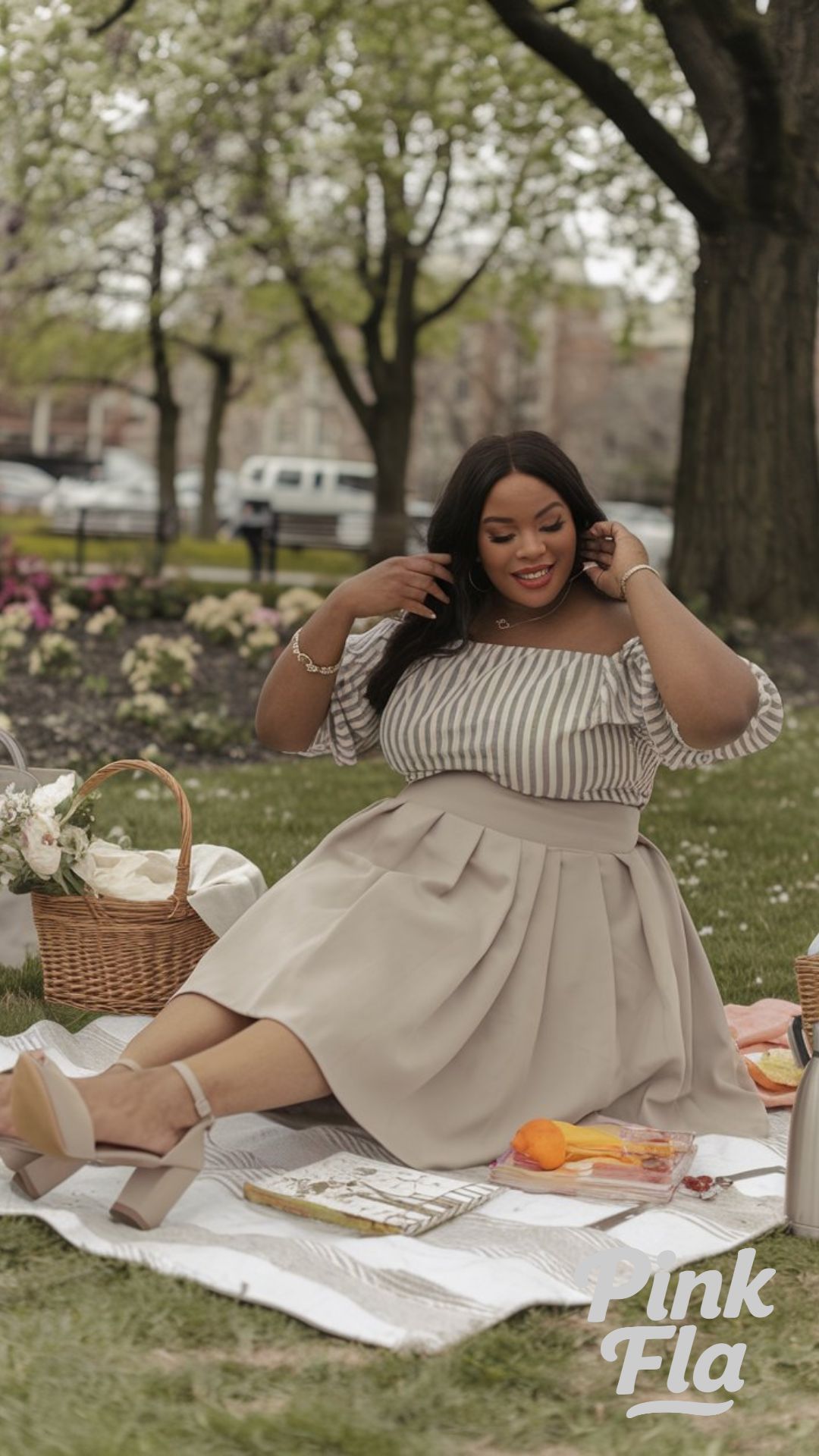 Romantic Picnic Style with a Pleated Skirt - Plus Size Spring Outfits for Black Women