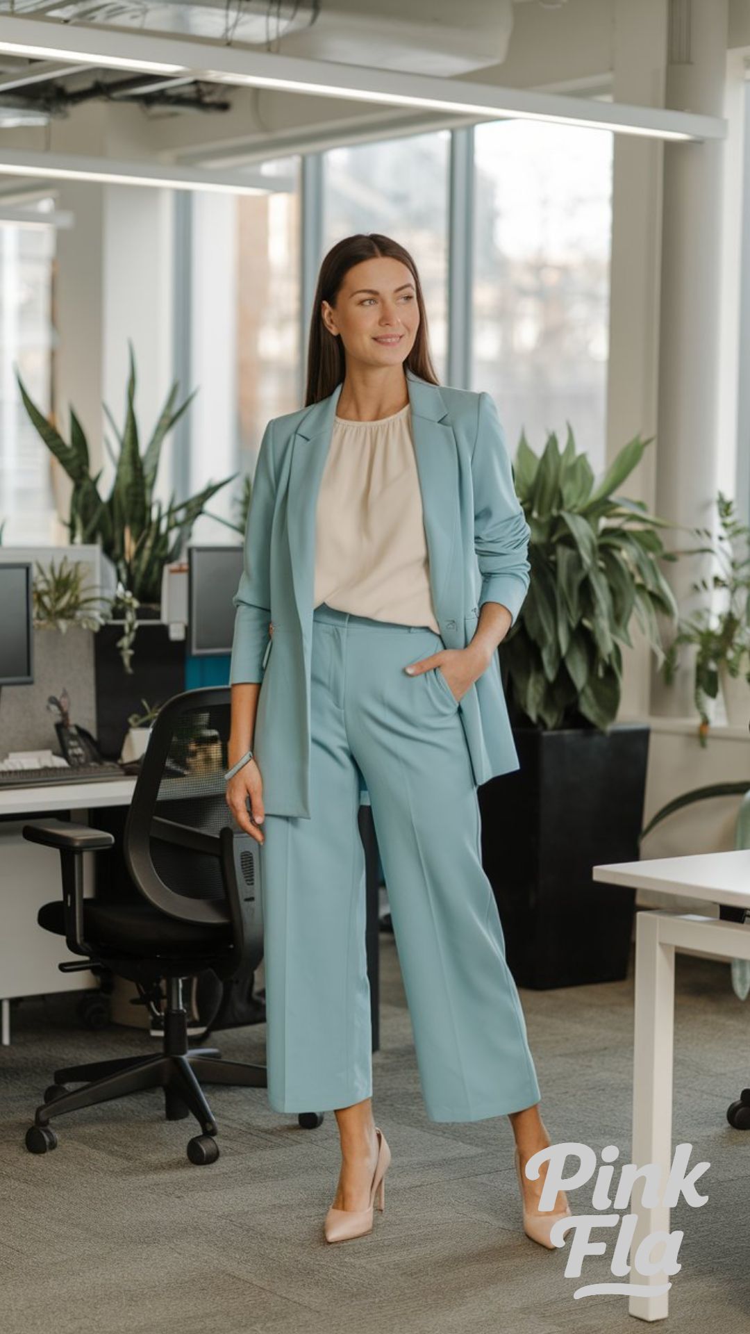 Soft Blue Blazer and Trousers - Business Casual Spring Outfits