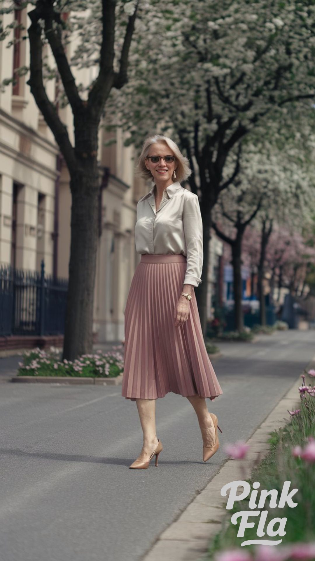 Soft Glamour in Florals and Satin Neutrals - Spring Outfits for Senior Women