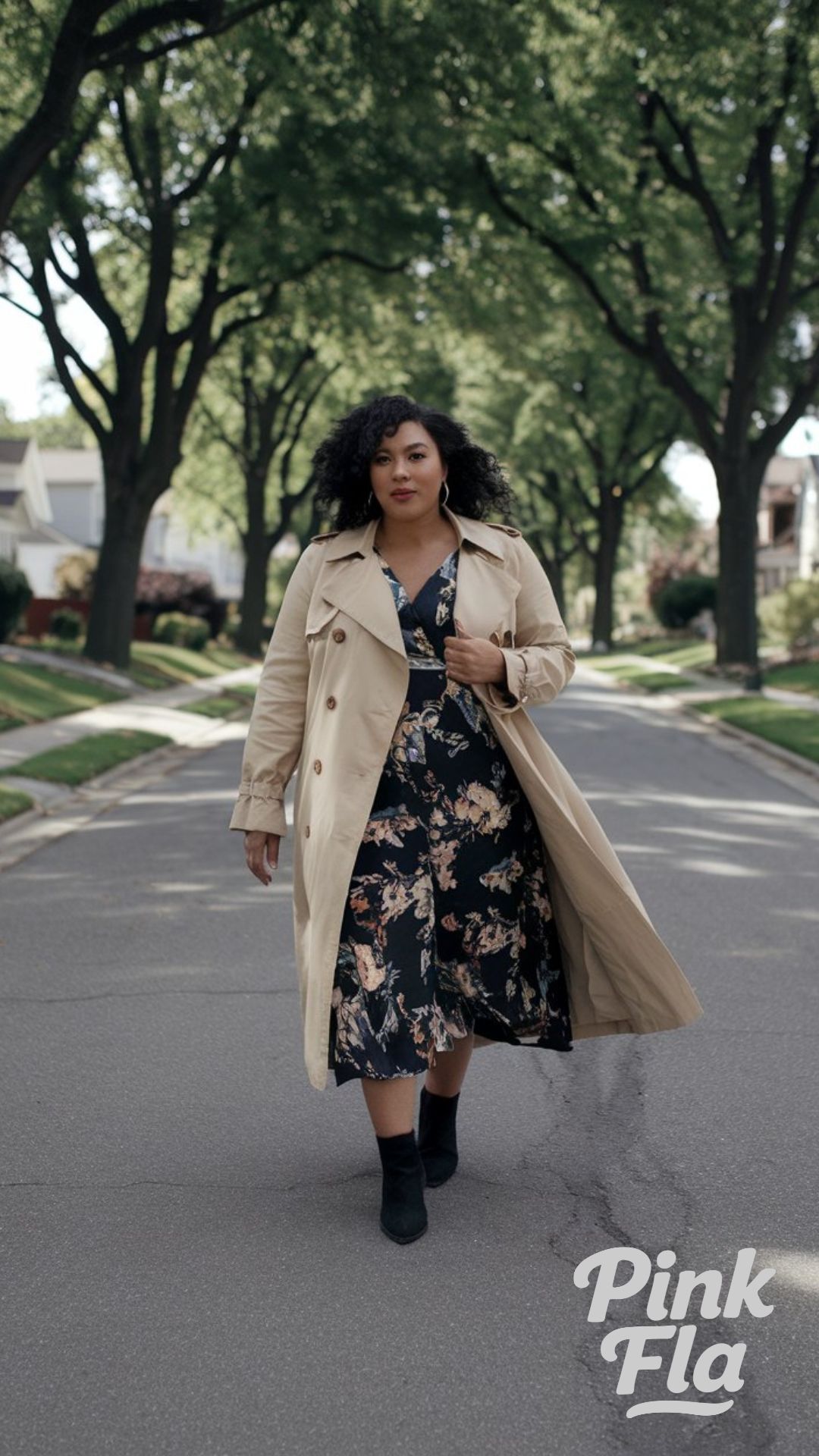 Timeless Florals with a Classic Trench - Plus Size Spring Outfits for Black Women
