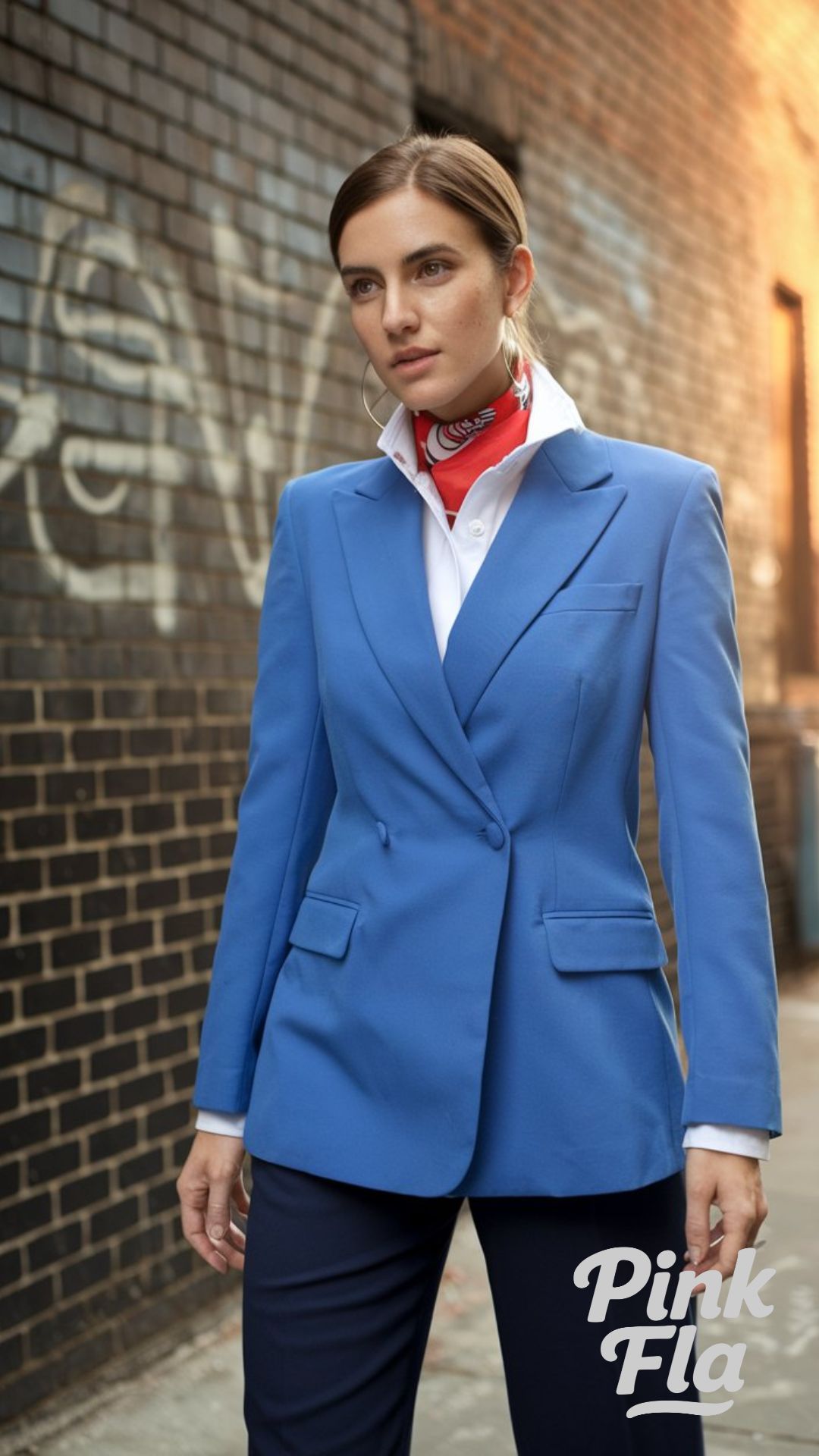 Bold and Professional in a Blue Blazer and Red Scarf - Outfits for Humid Weather