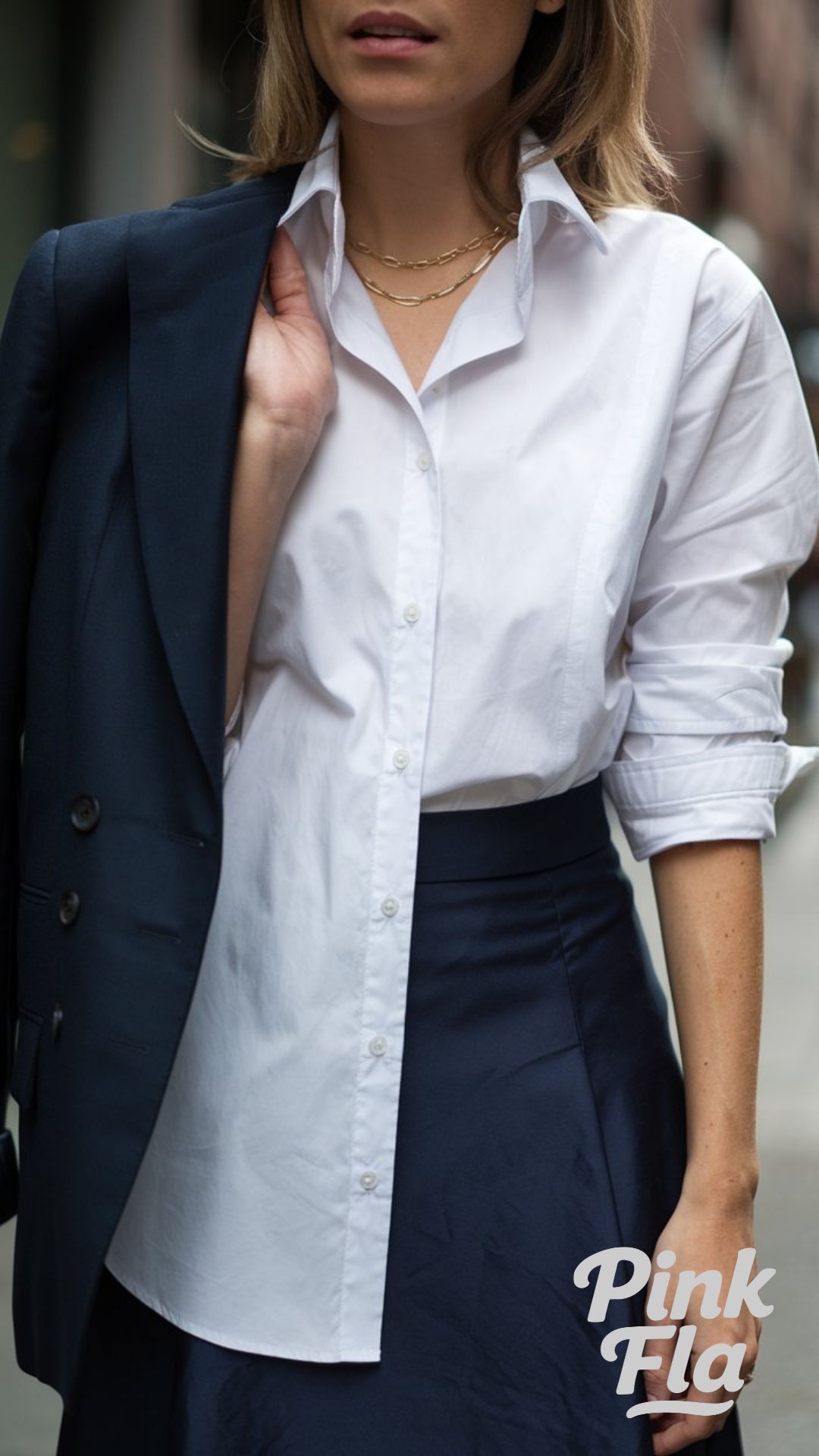 Classic White Shirt Paired with Navy for an Effortless Look - Outfits for Humid Weather