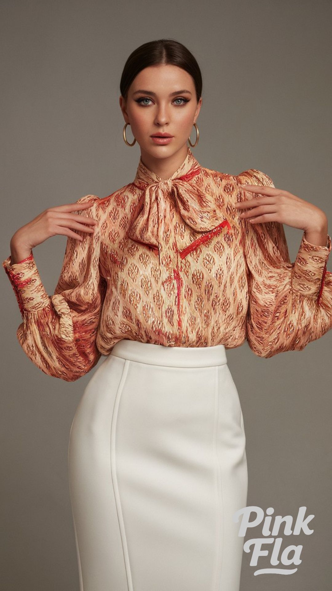 Elegant Bow-Tie Blouse with High-Waisted Pencil Skirt - White Skirt Outfit Ideas