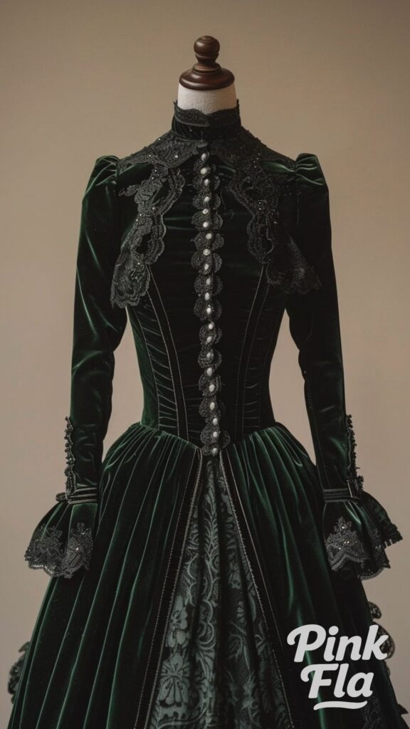 Emerald Aristocracy: Velvet Opulence from the Victorian Age - Stunning Victorian Dresses