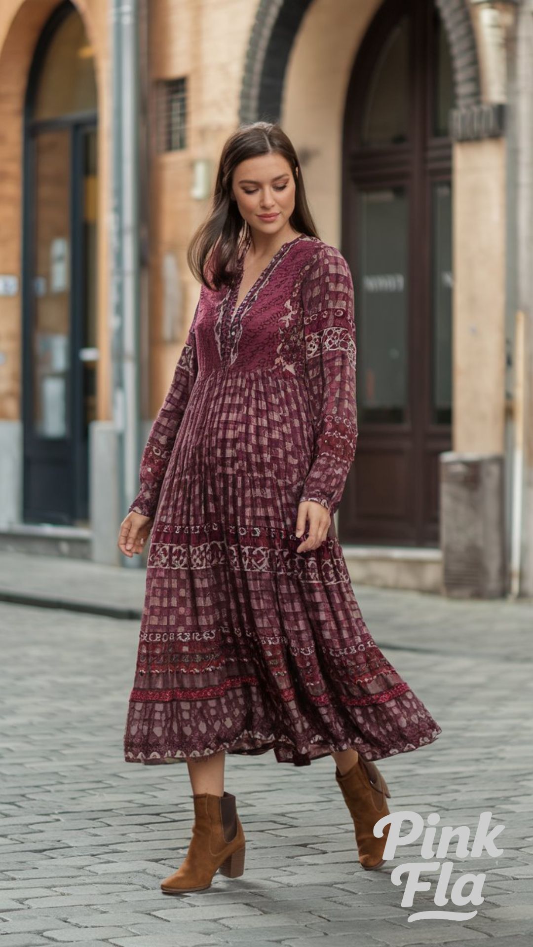 Flowing Elegance in a Burgundy Bohemian Dress - Outfits for Humid Weather