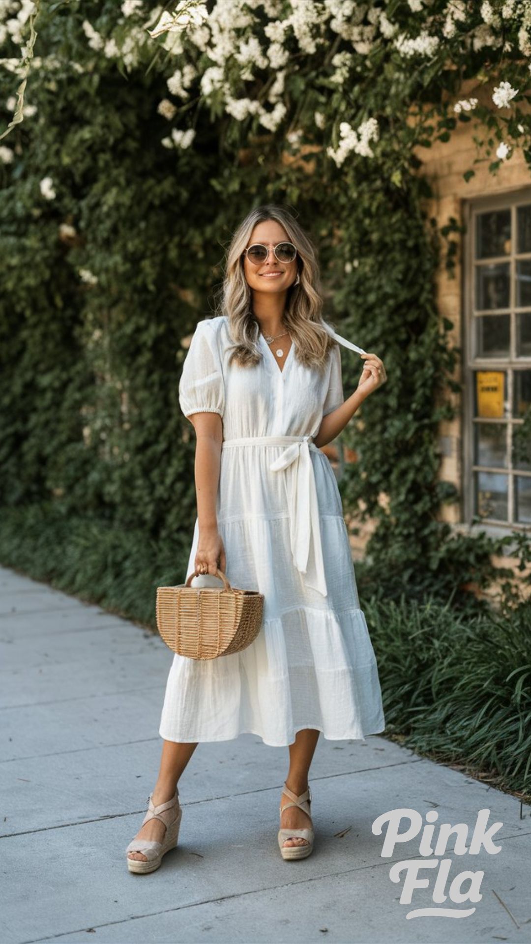 Flowy White Dress with Wedges - Casual and Cool Summer Dinner Outfits