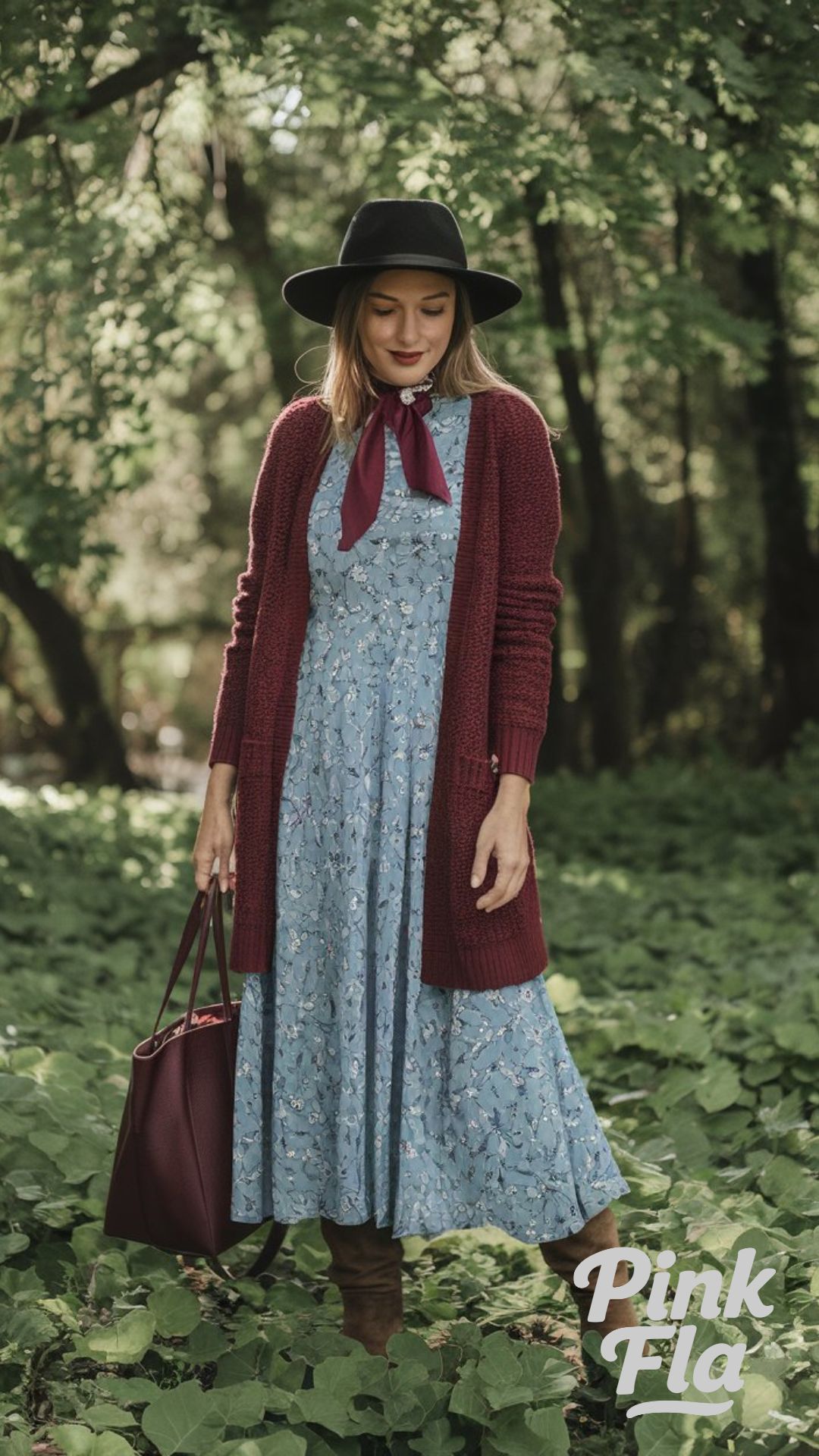Layered Fall Look with a Touch of Burgundy - Outfits for Humid Weather