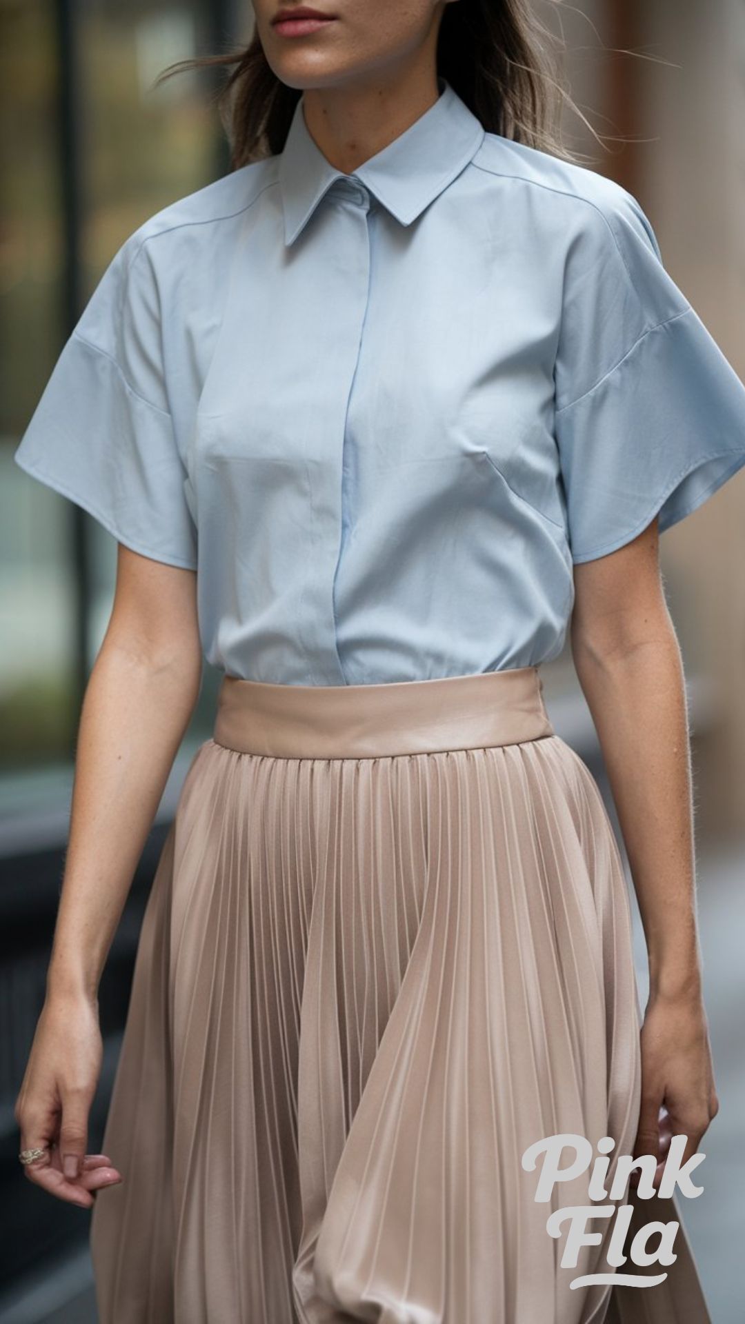 Light Blue Blouse and Pleated Skirt for Easy Elegance - Outfits for Humid Weather