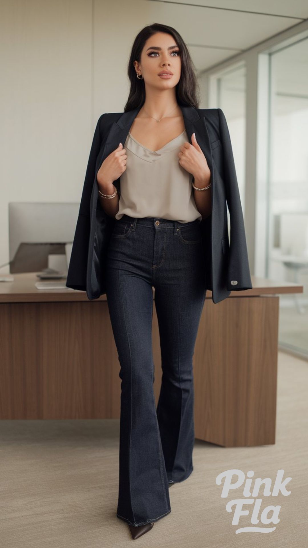Professional Poise with Classic Denim - Flare Jeans Outfits