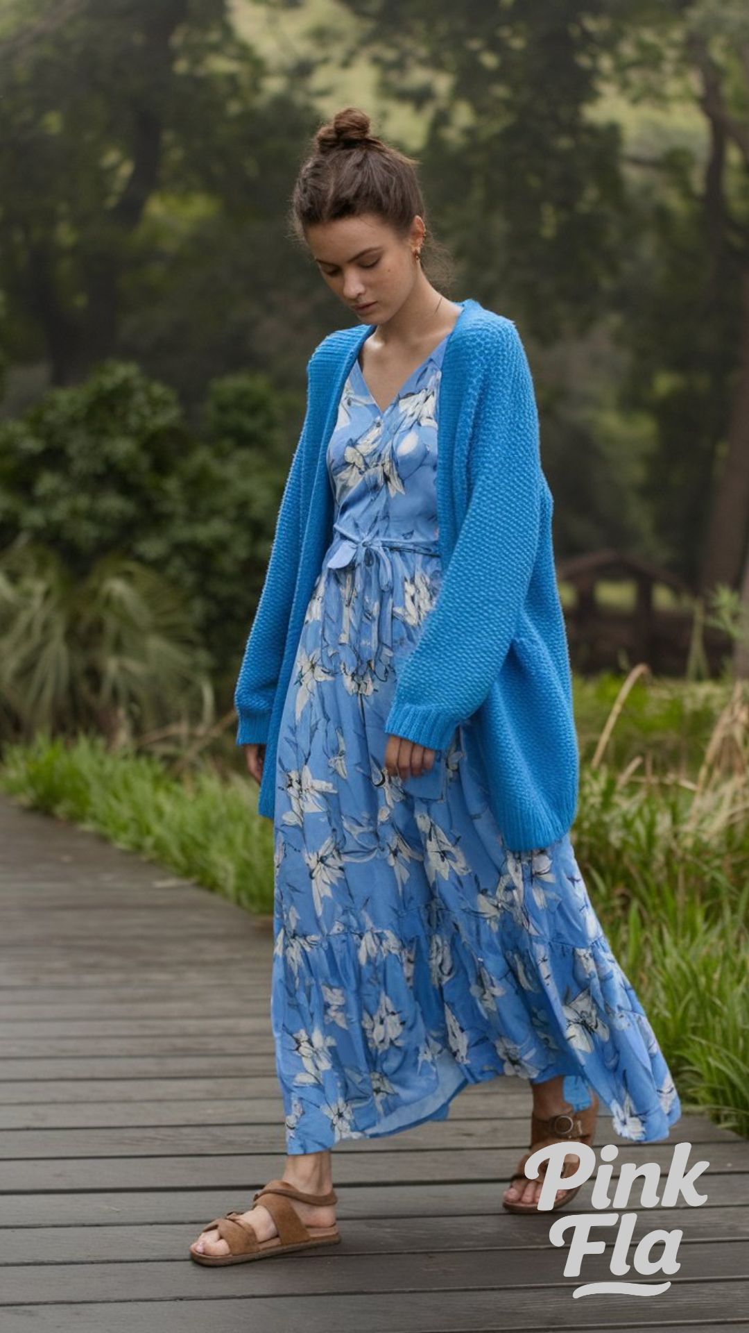 Relaxed Floral Dress with a Cozy Cardigan - Outfits for Humid Weather