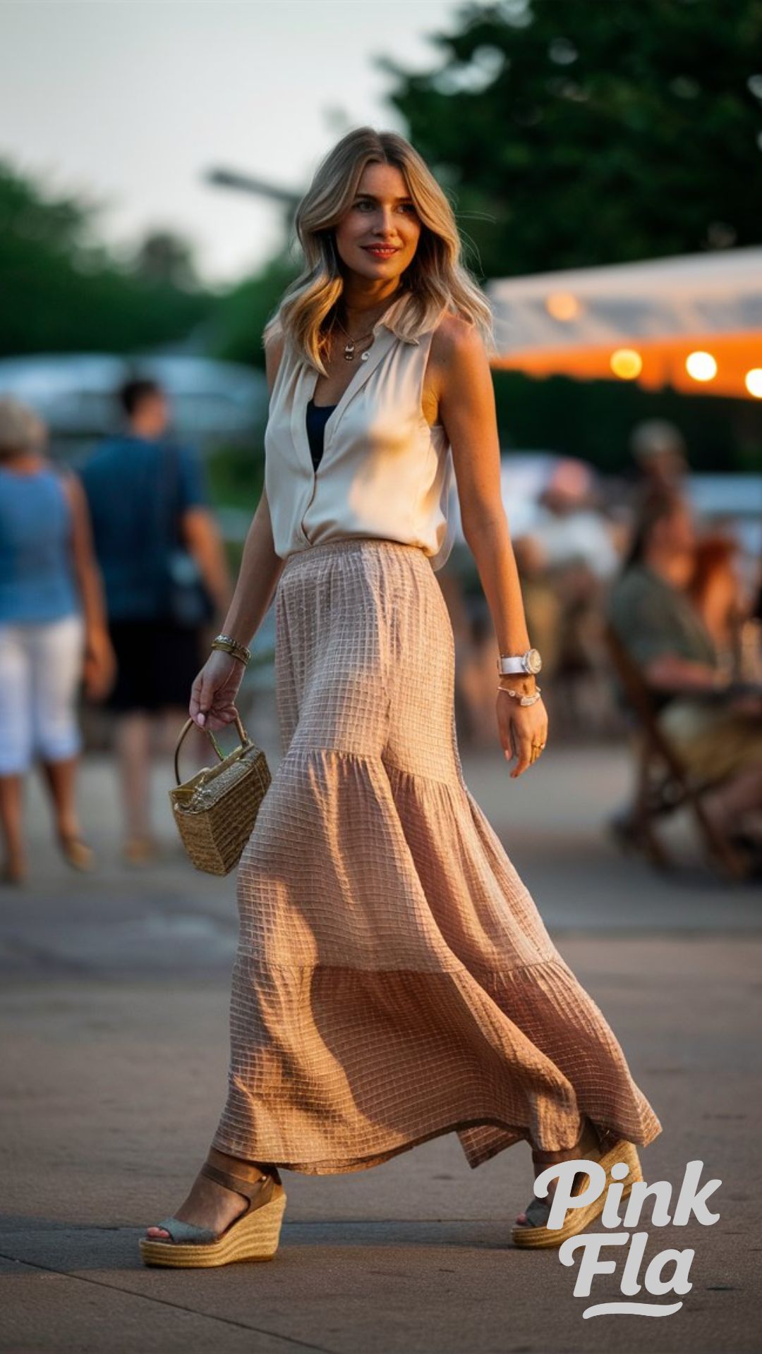 Satin Blouse with Maxi Skirt - Casual and Cool Summer Dinner Outfits