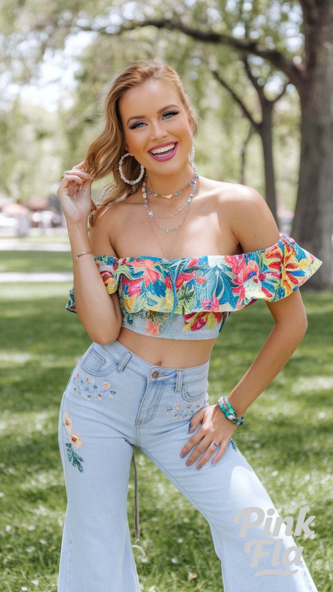 Vibrant Floral Style for Sunny Days - Flare Jeans Outfits