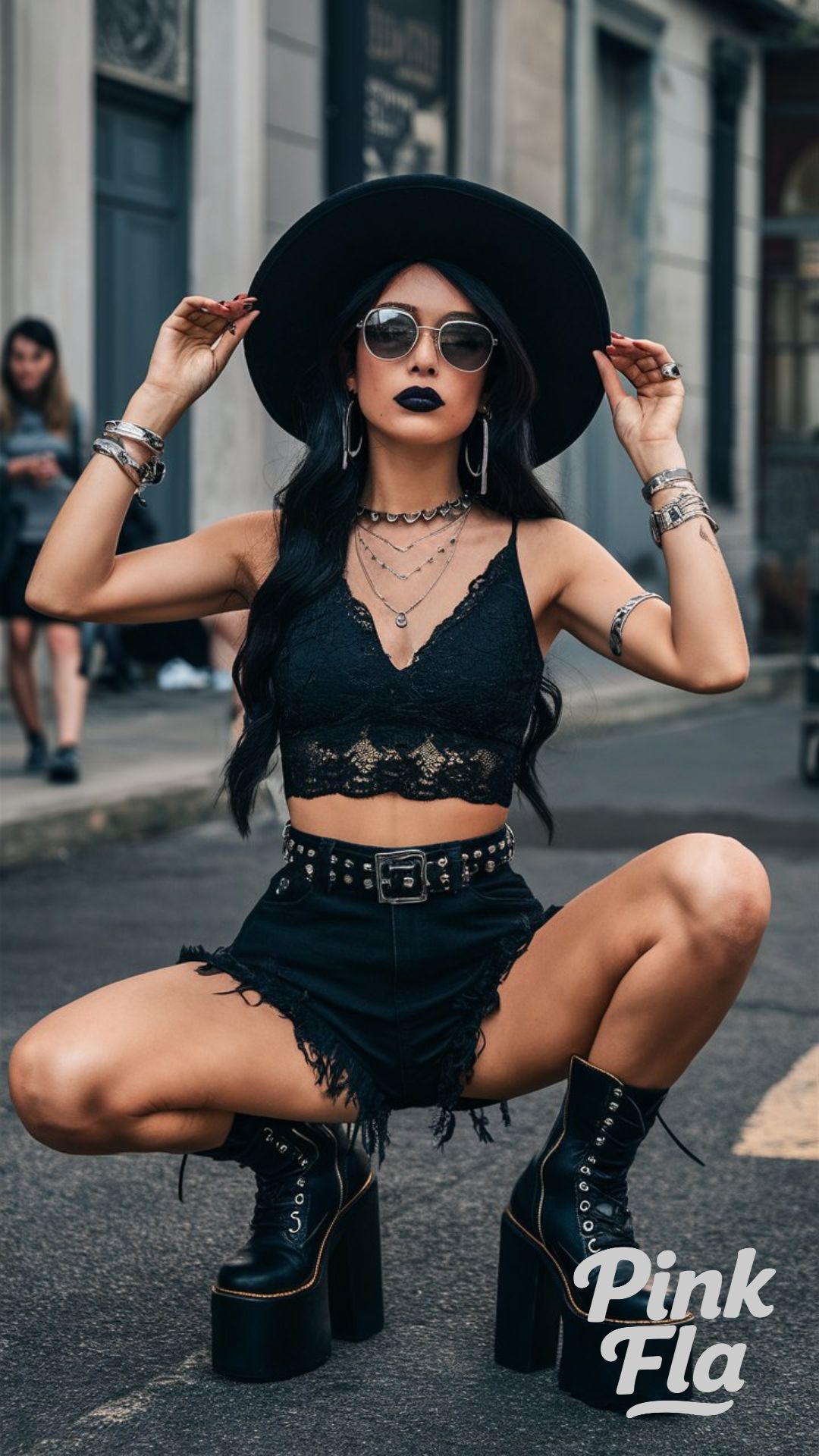 Black Lace Crop Top and Distressed Shorts - Summer Goth Outfits