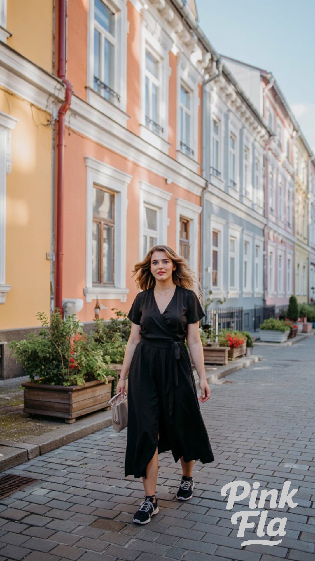 Black Wrap Dress with Everyday Edge - Plus Size Summer Outfits with Sneakers