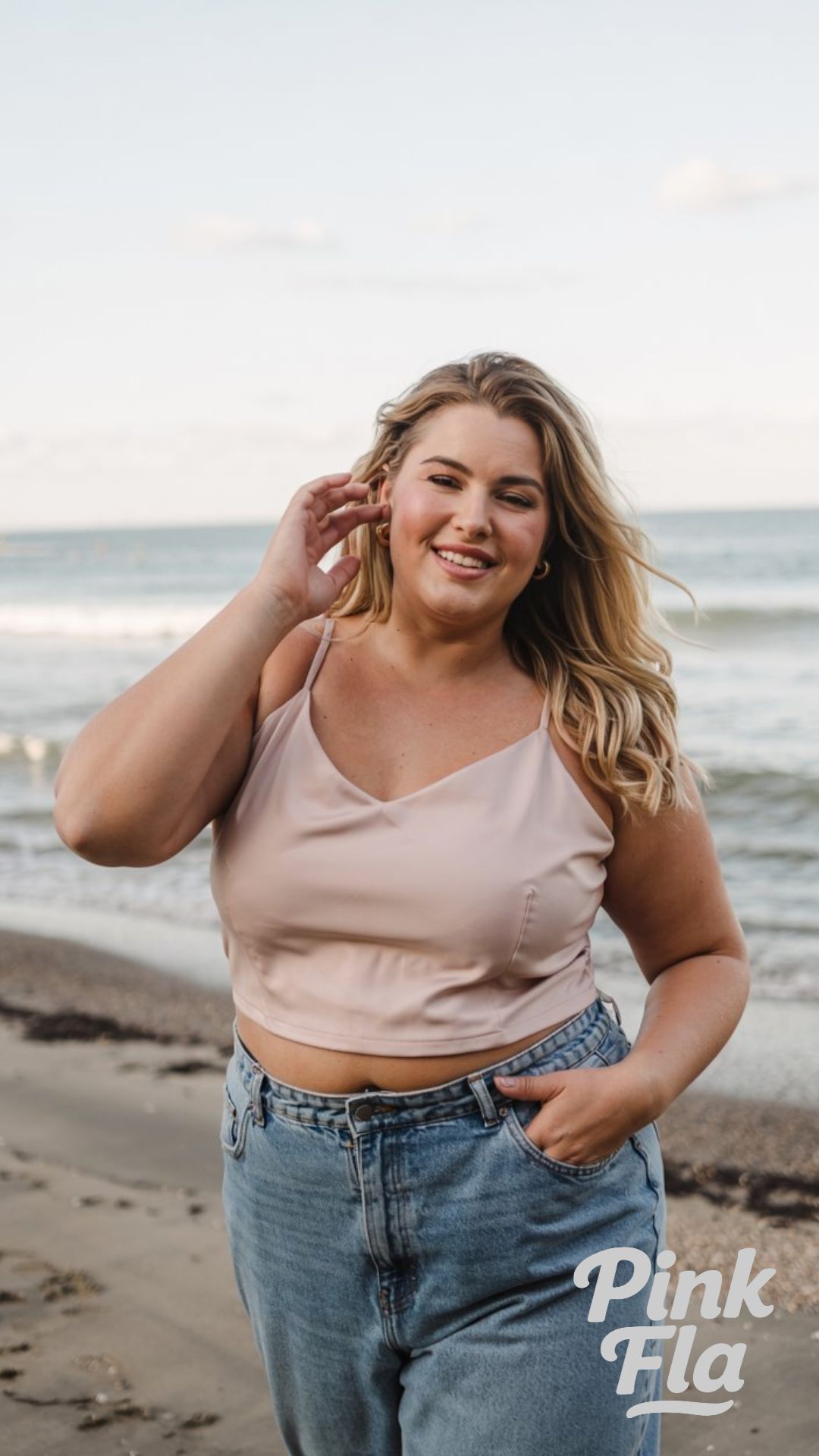 Coastal Calm: Layered Neutrals at Dusk - Plus Size Summer Outfits with Jeans