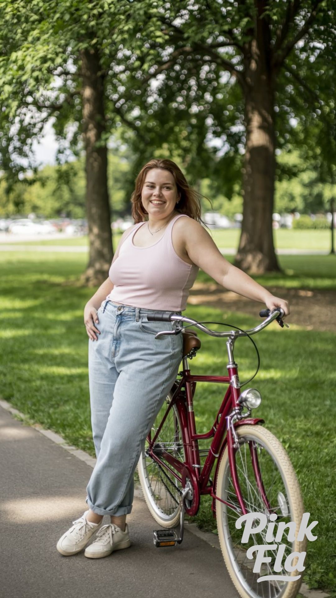 Blush in Motion: A Pale Pink Tank for Park Days - Plus Size Summer Outfits with Jeans