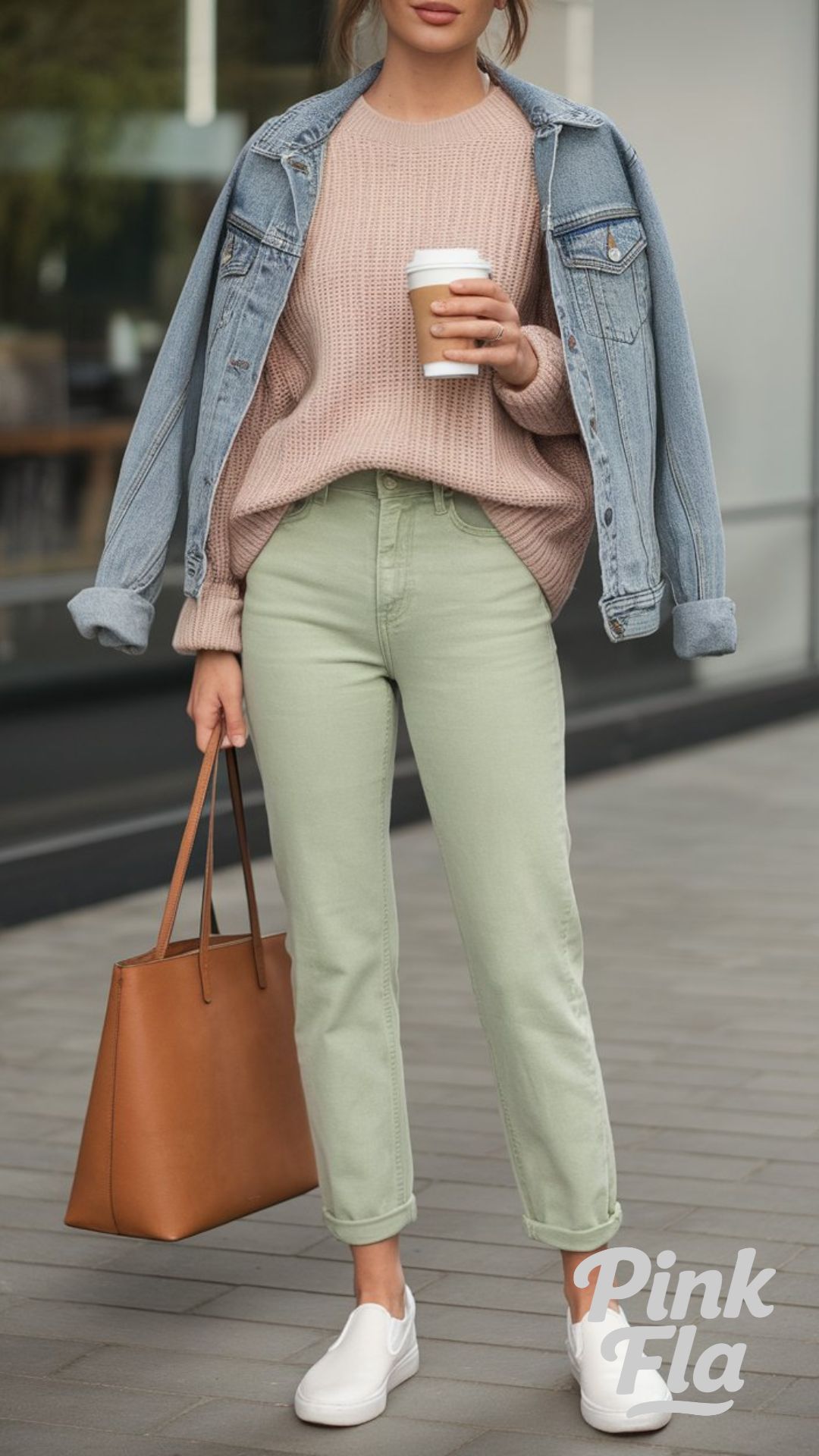 Casual Green Jeans and Denim Jacket Look - Green Jeans Outfits