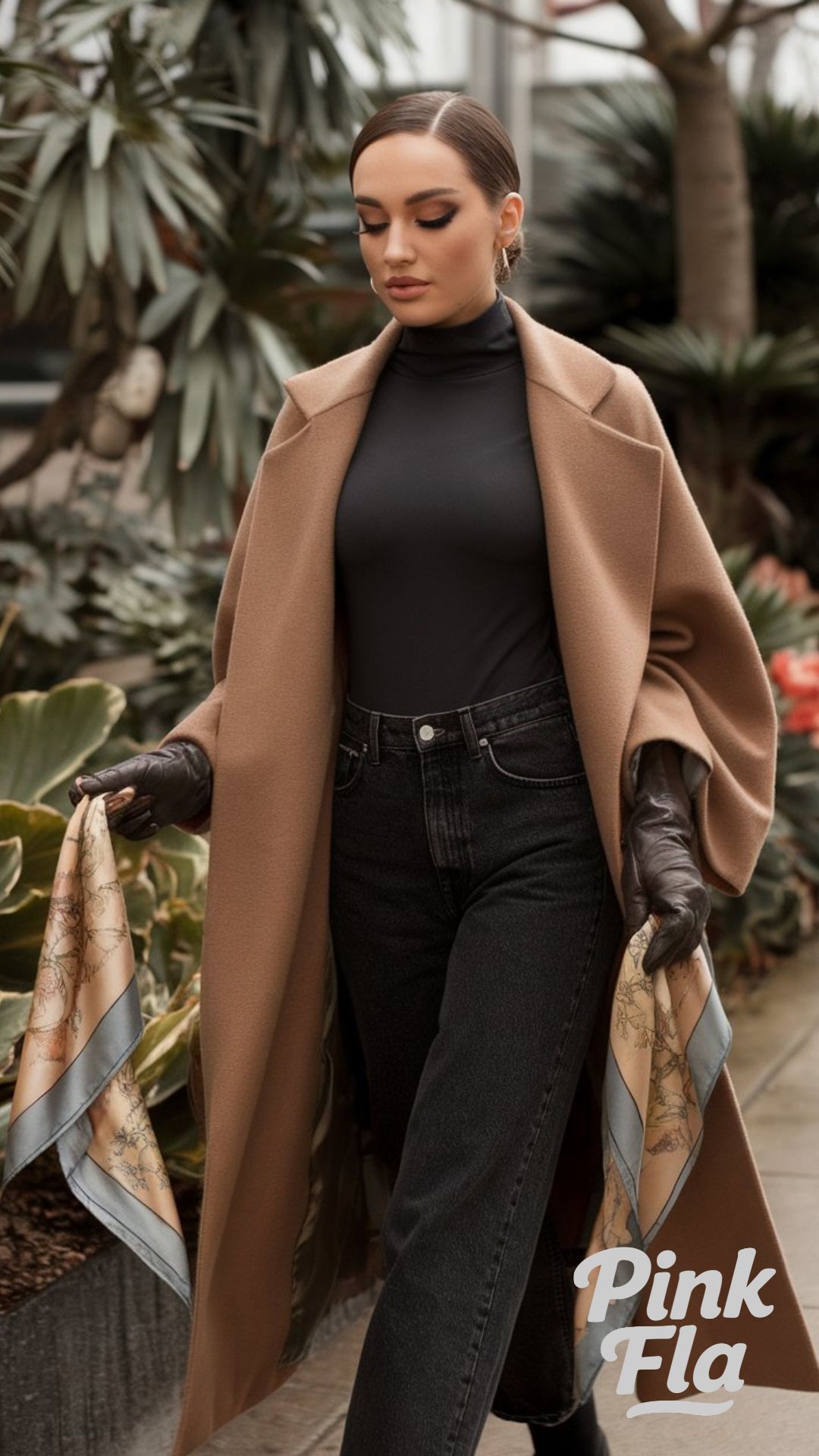 Chic Winter Layers with a Camel Coat - Dark Denim Jeans Outfit