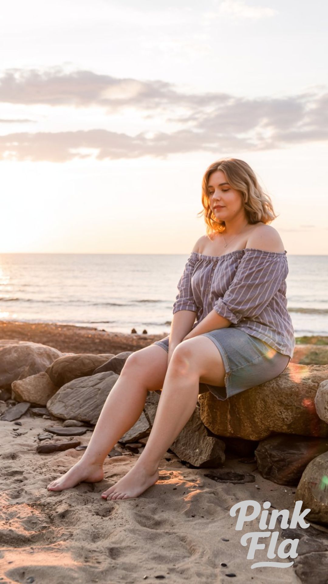 Classic Stripes and Sunset Tones - Plus Size Summer Outfits with Shorts