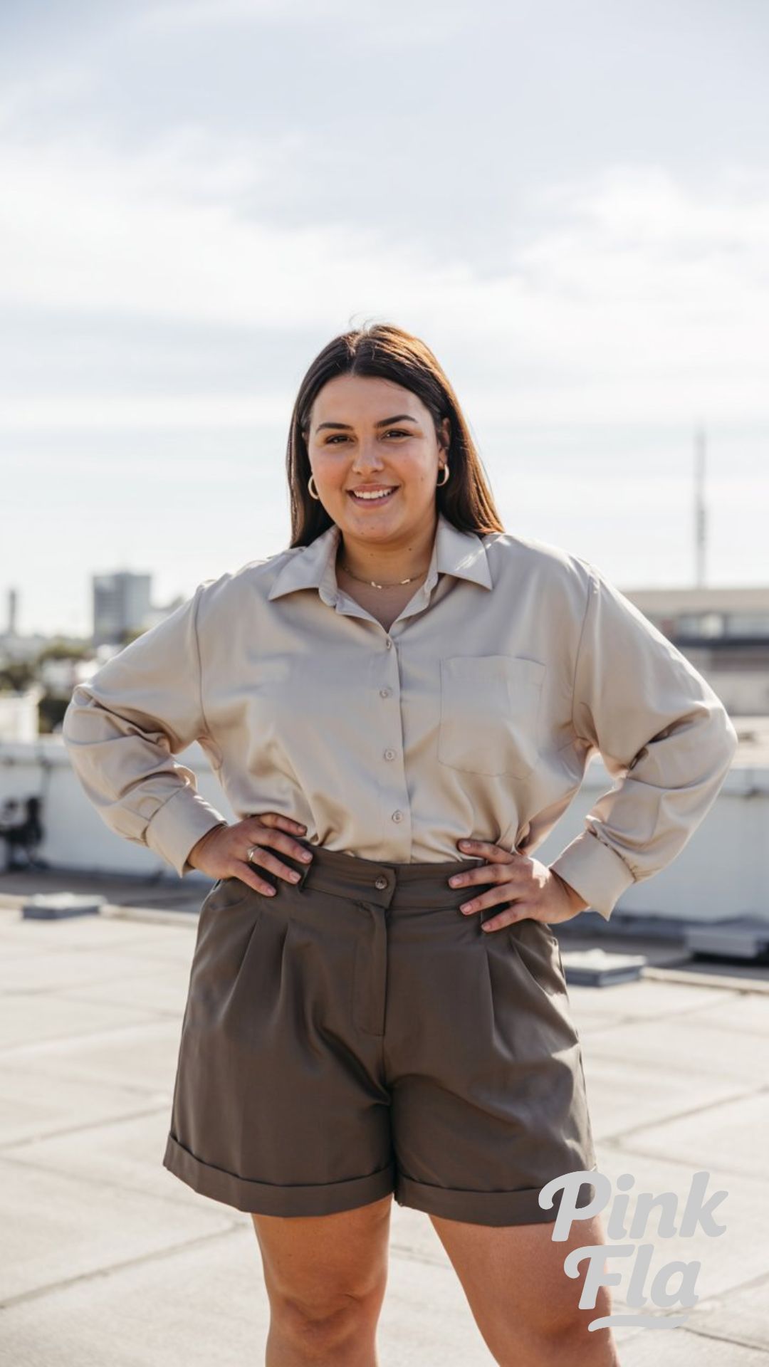 Clean Lines with Rooftop Confidence - Plus Size Summer Outfits with Shorts