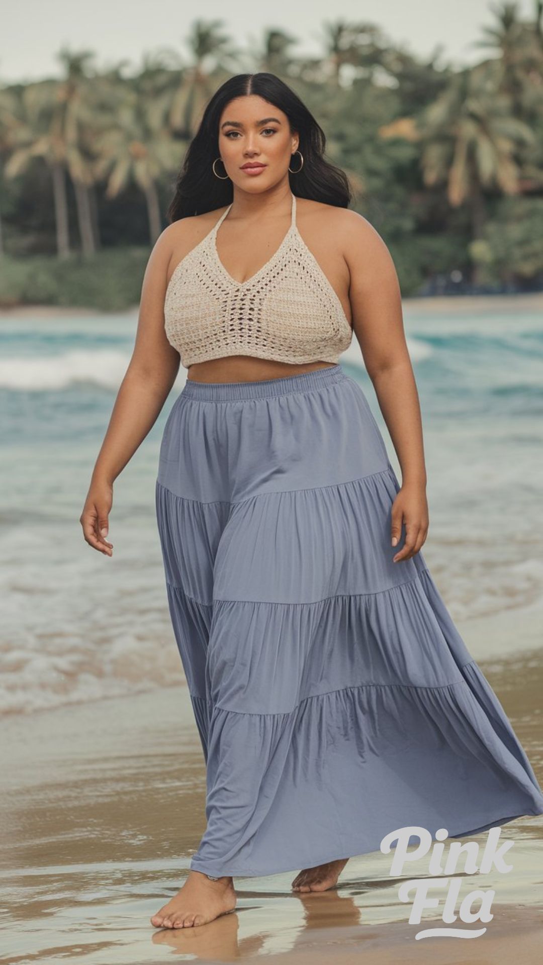 Coastal Cool: Breezy Layers for a Seaside Escape - Plus Size Summer Outfits with Skirt