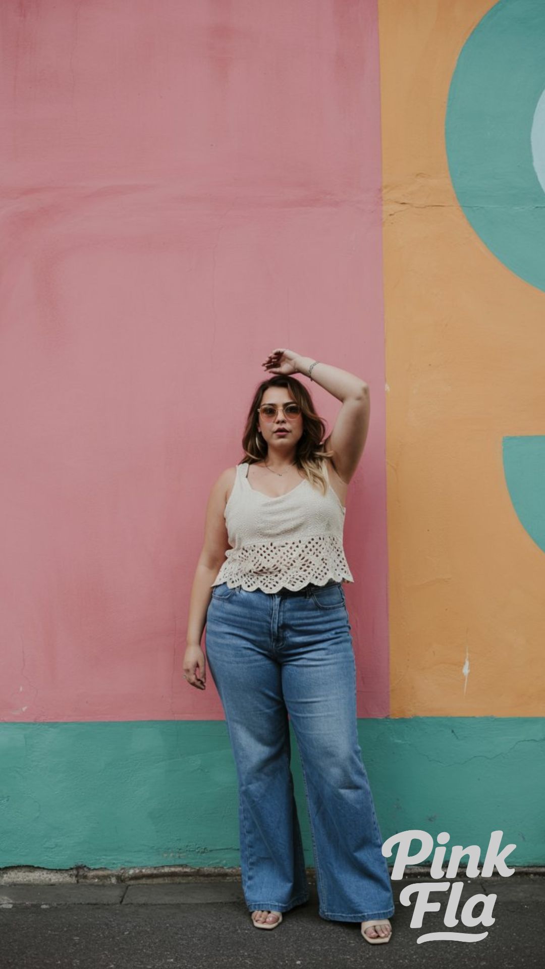 Crochet Contrast by a Painted Wall - Plus Size Summer Outfits with Jeans